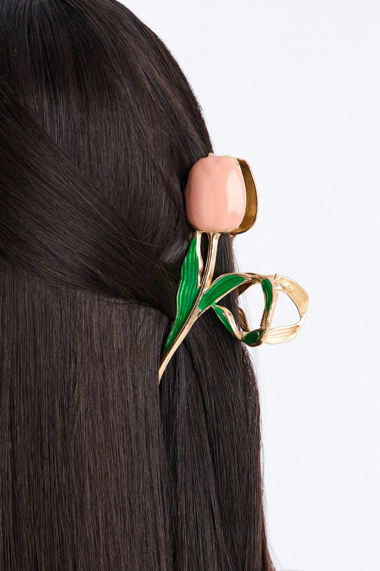 She Loves Tulips Hair Claw Clip - Gold/Pink