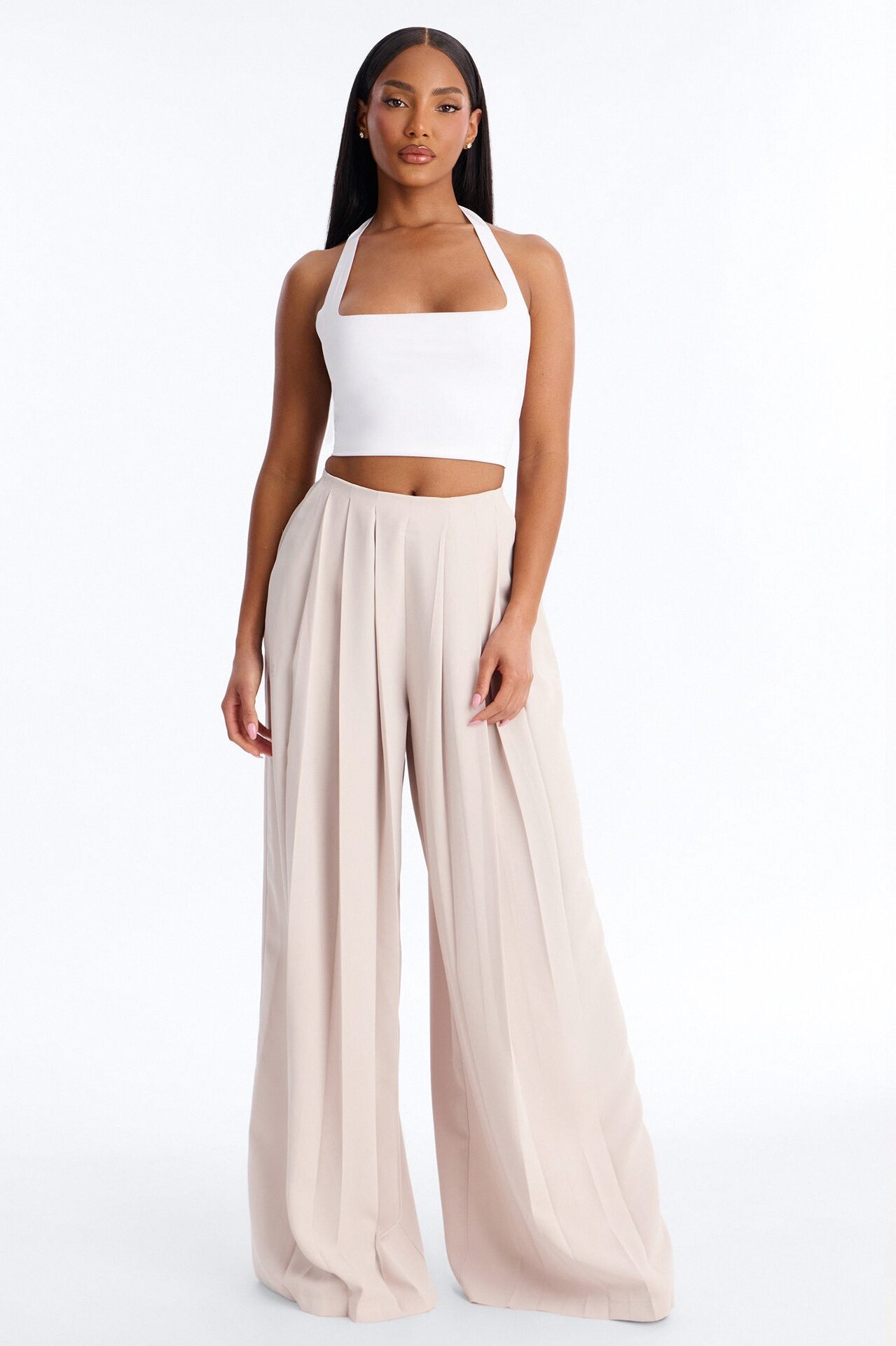 Feminine Feel Crepe Wide Leg Pant 33″ - Beige