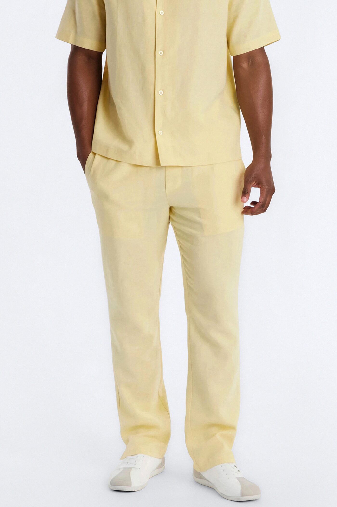 Bahamas Linen Slim Pull On Pants - Butter Yellow