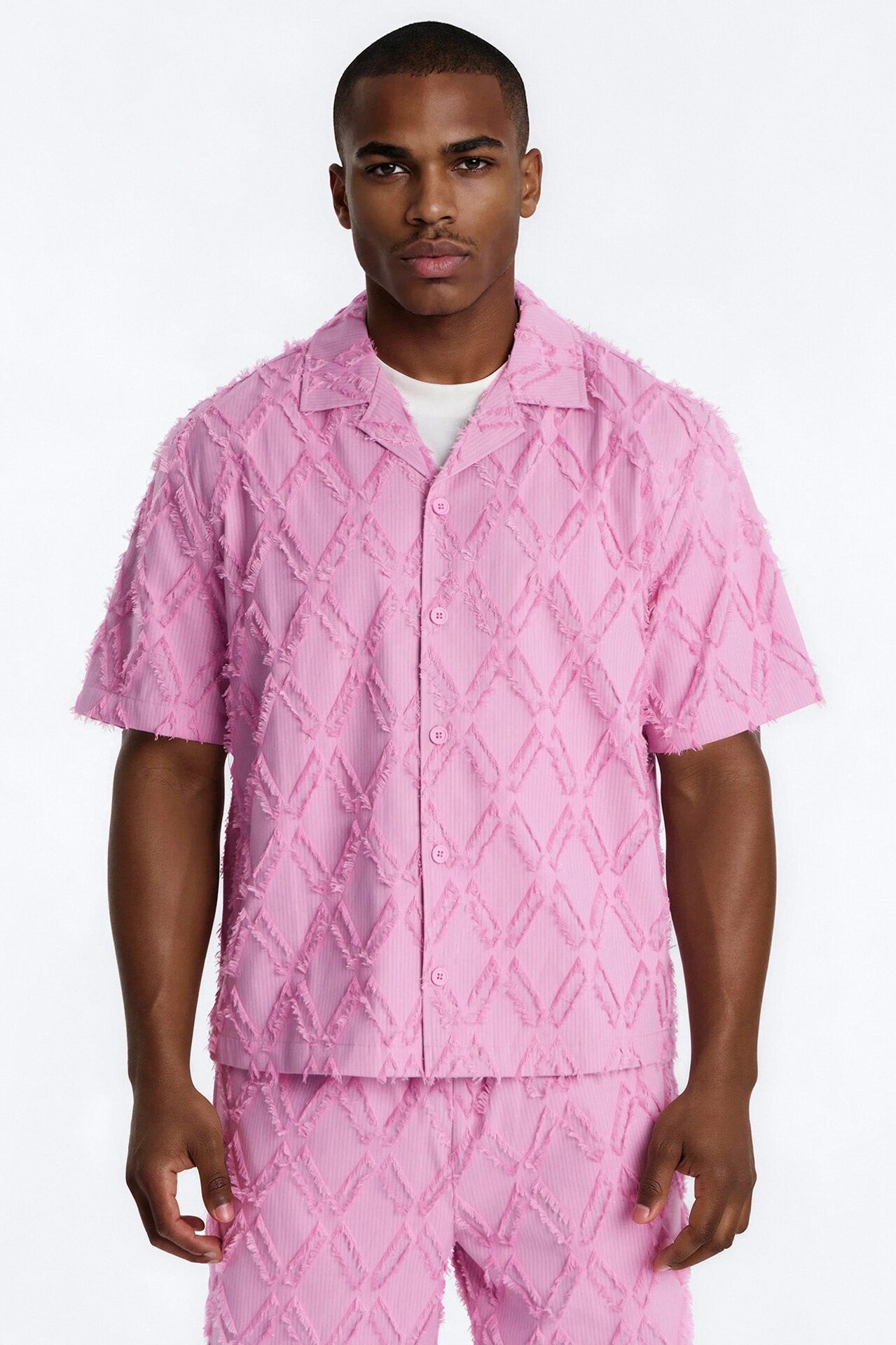 Relaxed Sahara Stripe Cuban Collar Button Up Shirt - Mauve