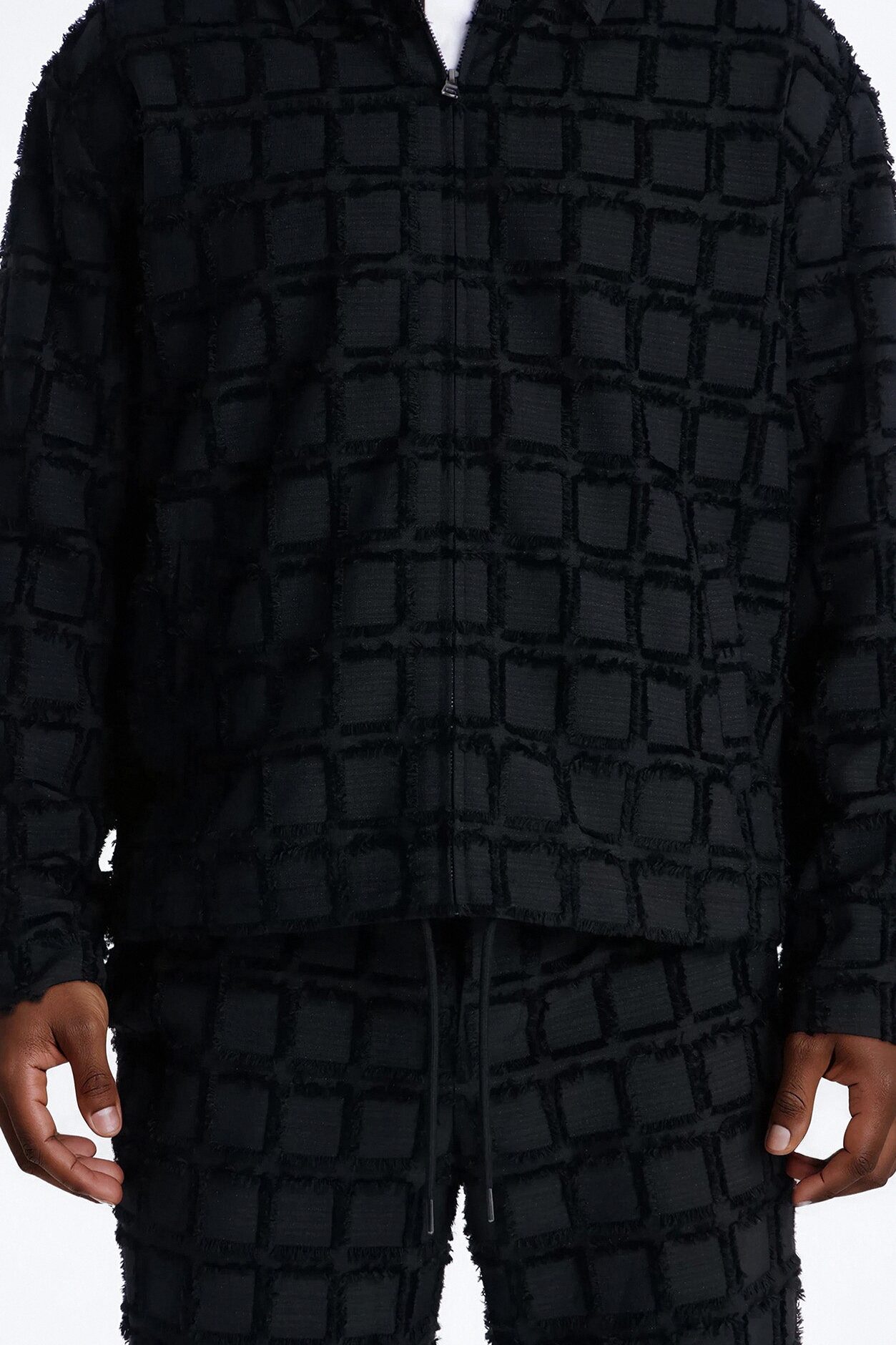 Quadrate Textured Zip Jacket - Black