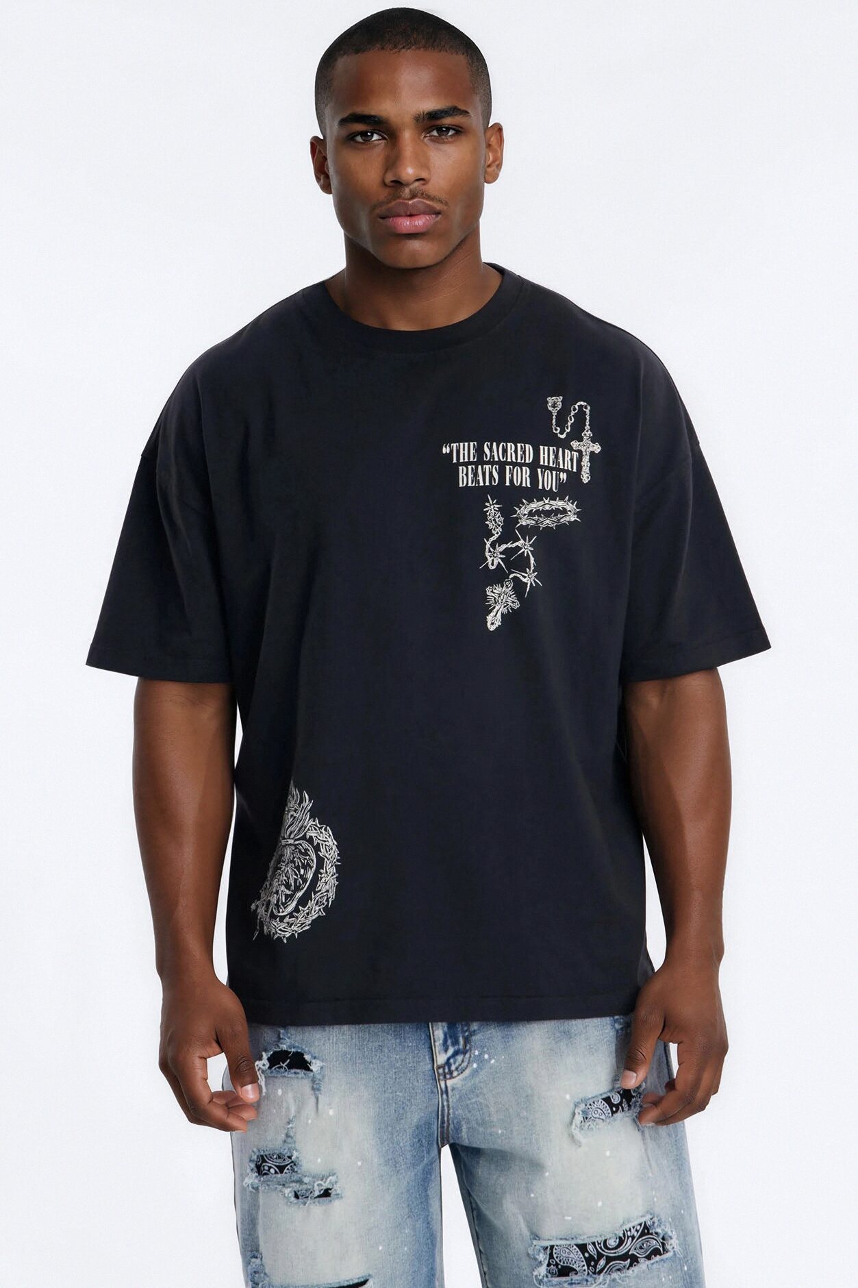 John 6:37 Oversized Short Sleeve Tee - Black Wash