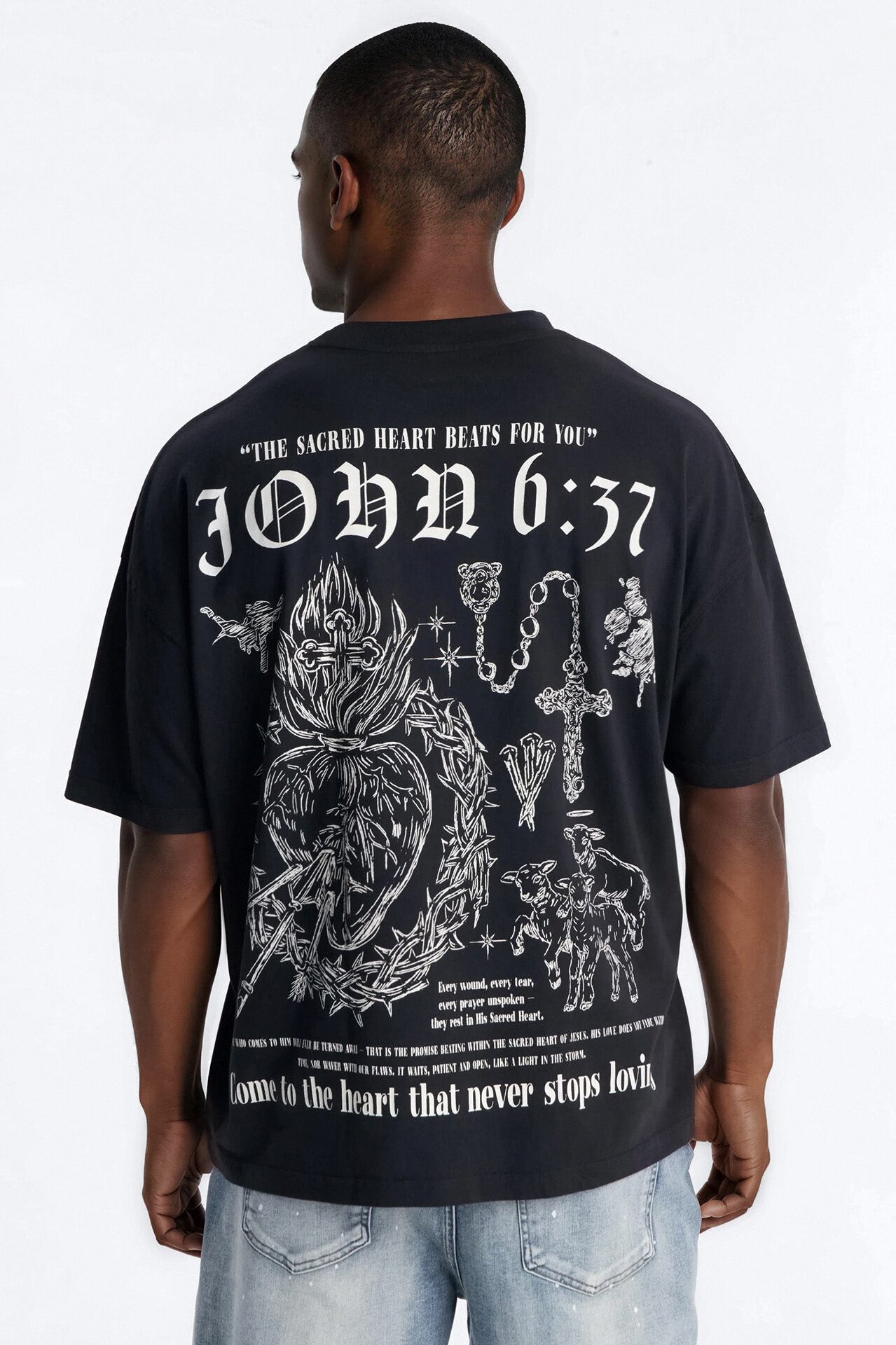 John 6:37 Oversized Short Sleeve Tee - Black Wash