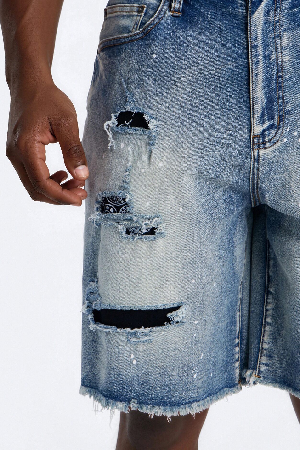 Relaxed Paisley District Denim Short - Medium Blue Wash
