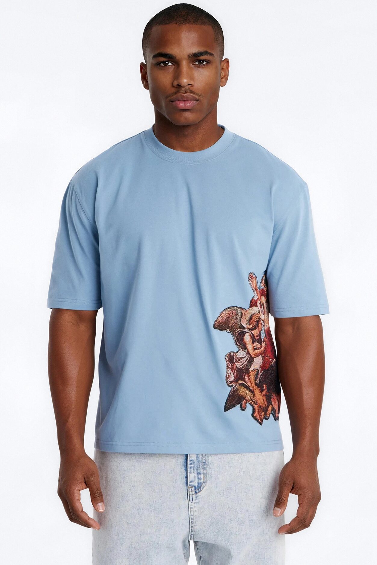 Angelic Presence Tapestry Oversized Short Sleeve Tee - Blue