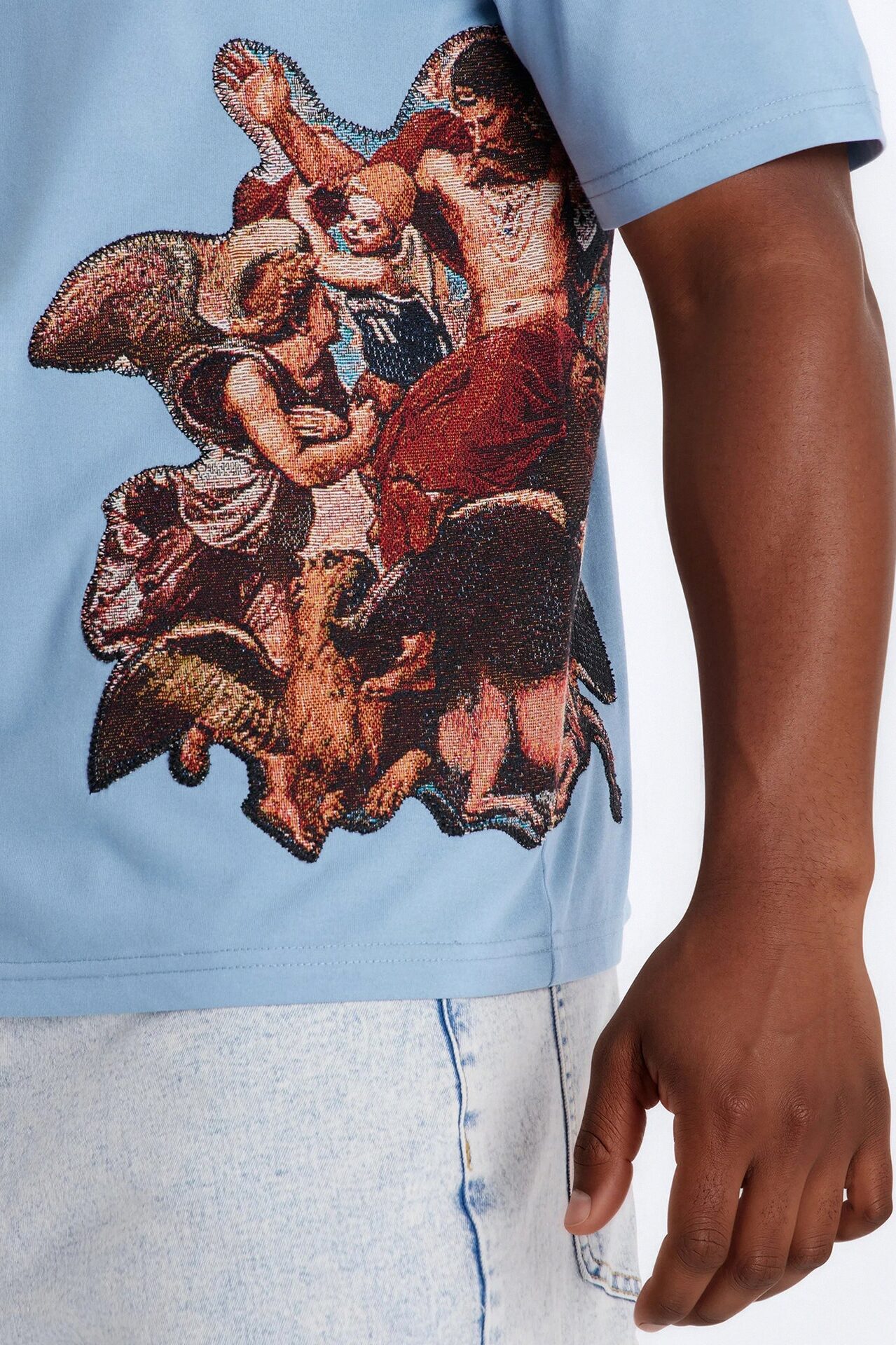 Angelic Presence Tapestry Oversized Short Sleeve Tee - Blue