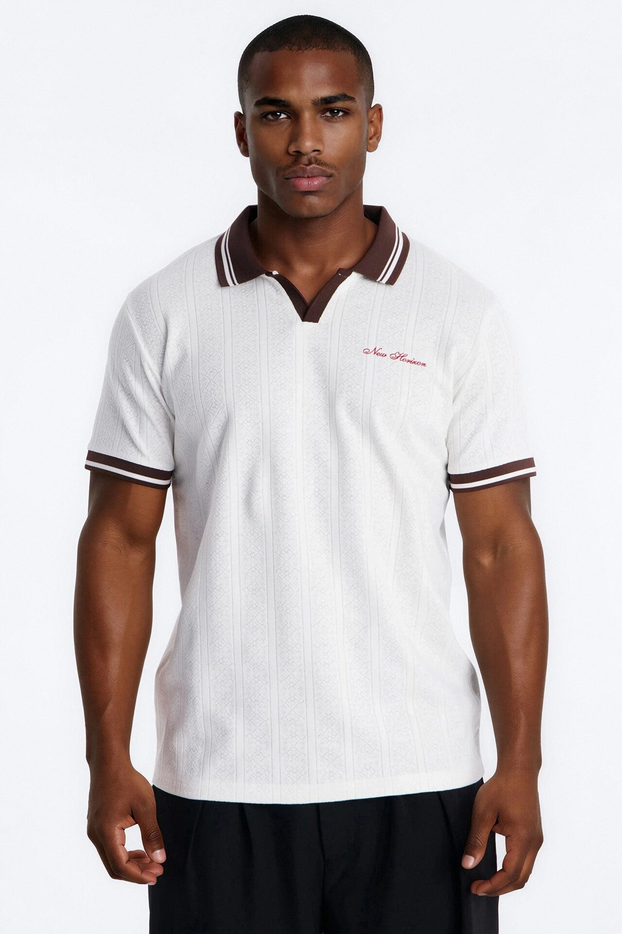 Cafe Tipped Johnny Collar Polo - Off White