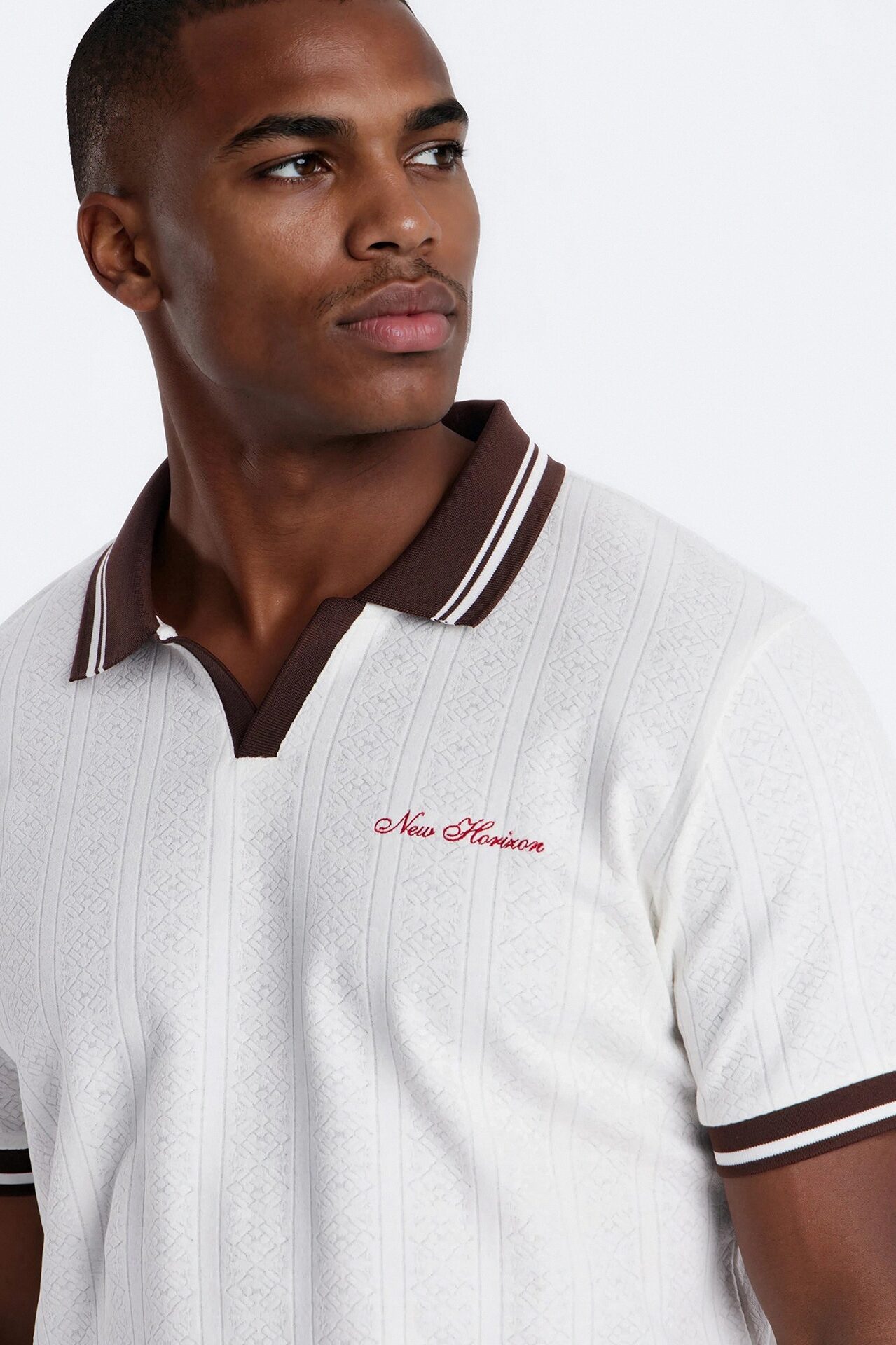Cafe Tipped Johnny Collar Polo - Off White
