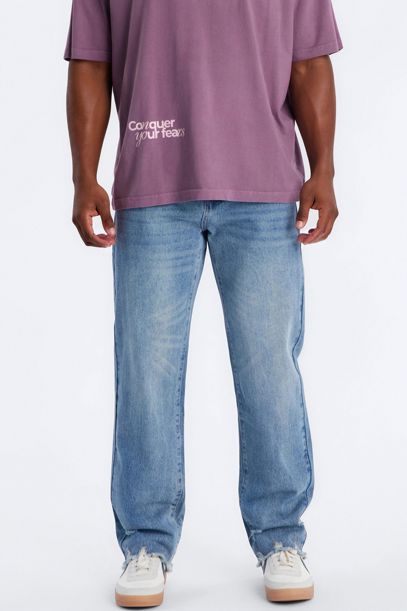 Straight Raw Edge Jean - Medium Blue Wash