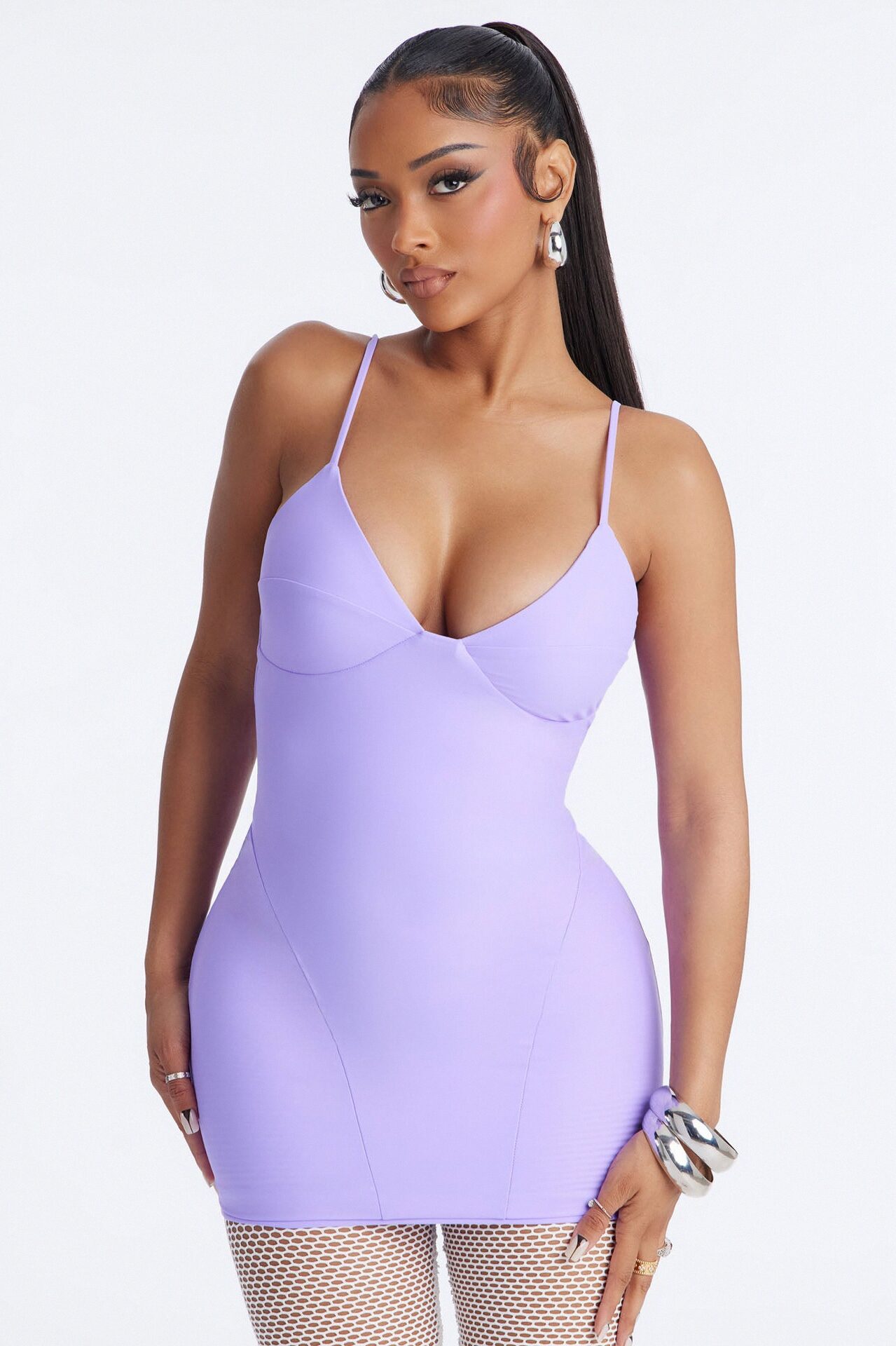 Roxy Form Double Lined Fishnet Mini Dress - Purple/combo
