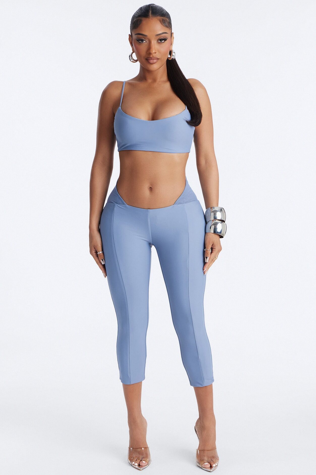 Roxy Form Double Lined Bra Top Capri Pant Set - Dusty Blue