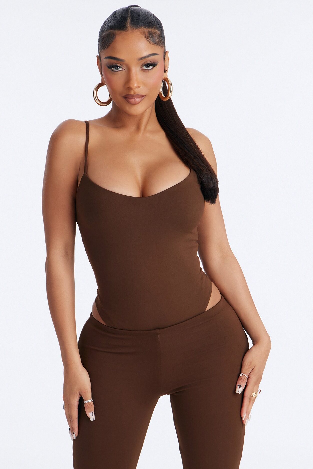 Bianca Matte Form Double Lined Low Rise Capri Set - Chocolate