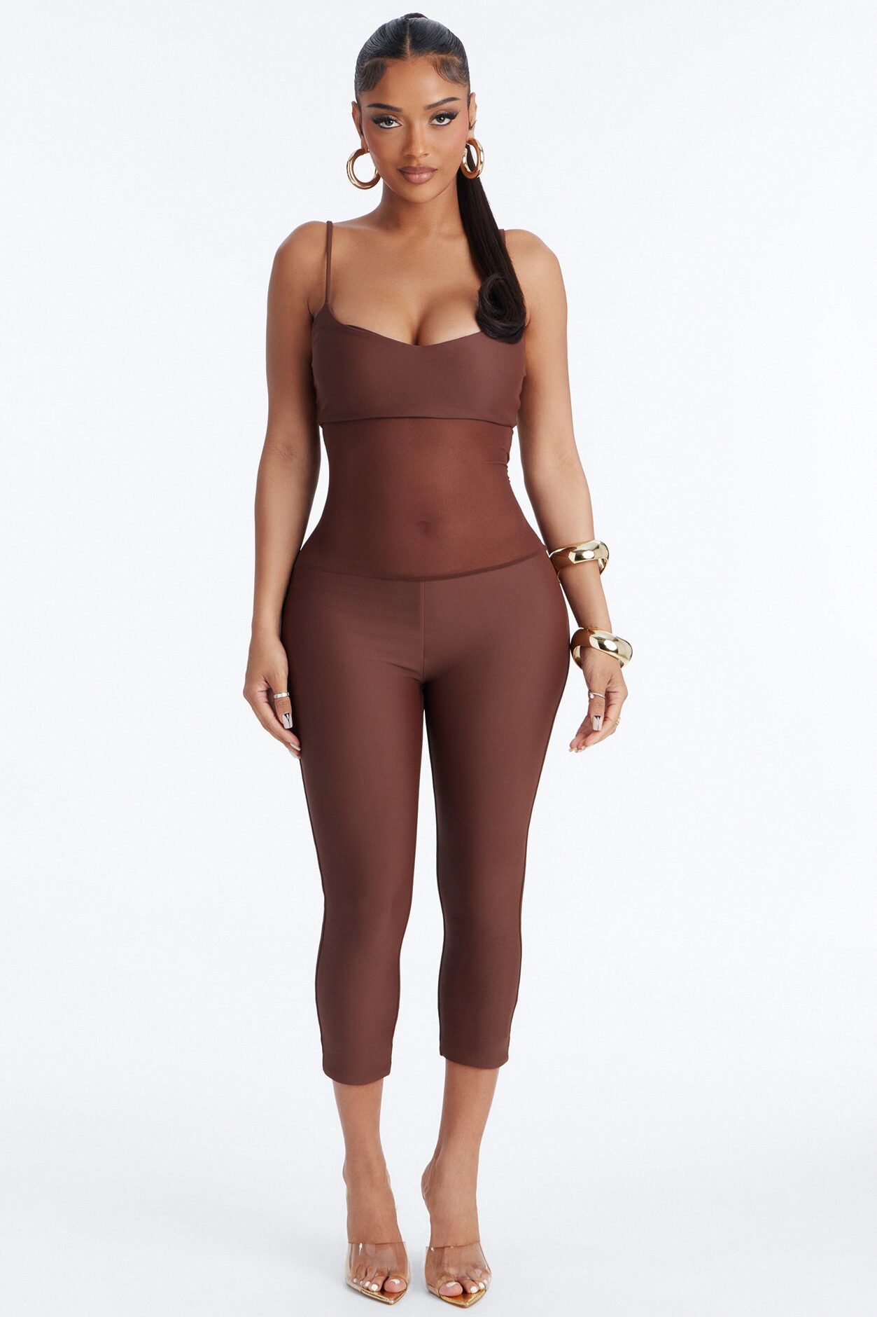 Roxy Form Double Lined Mesh Capri Jumpsuit - Chocolate