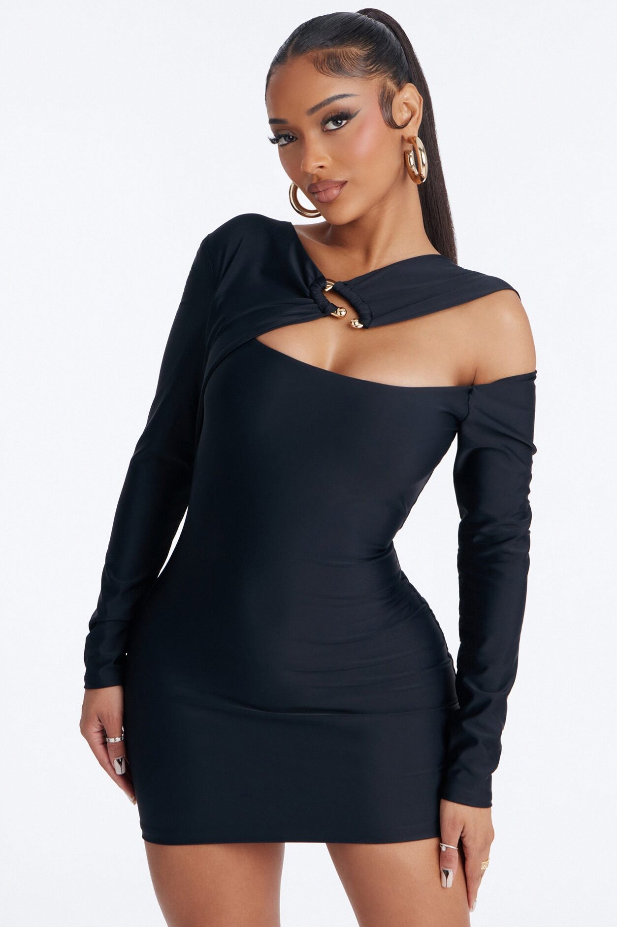 Roxy Form Double Lined Long Sleeve Mini Dress - Black