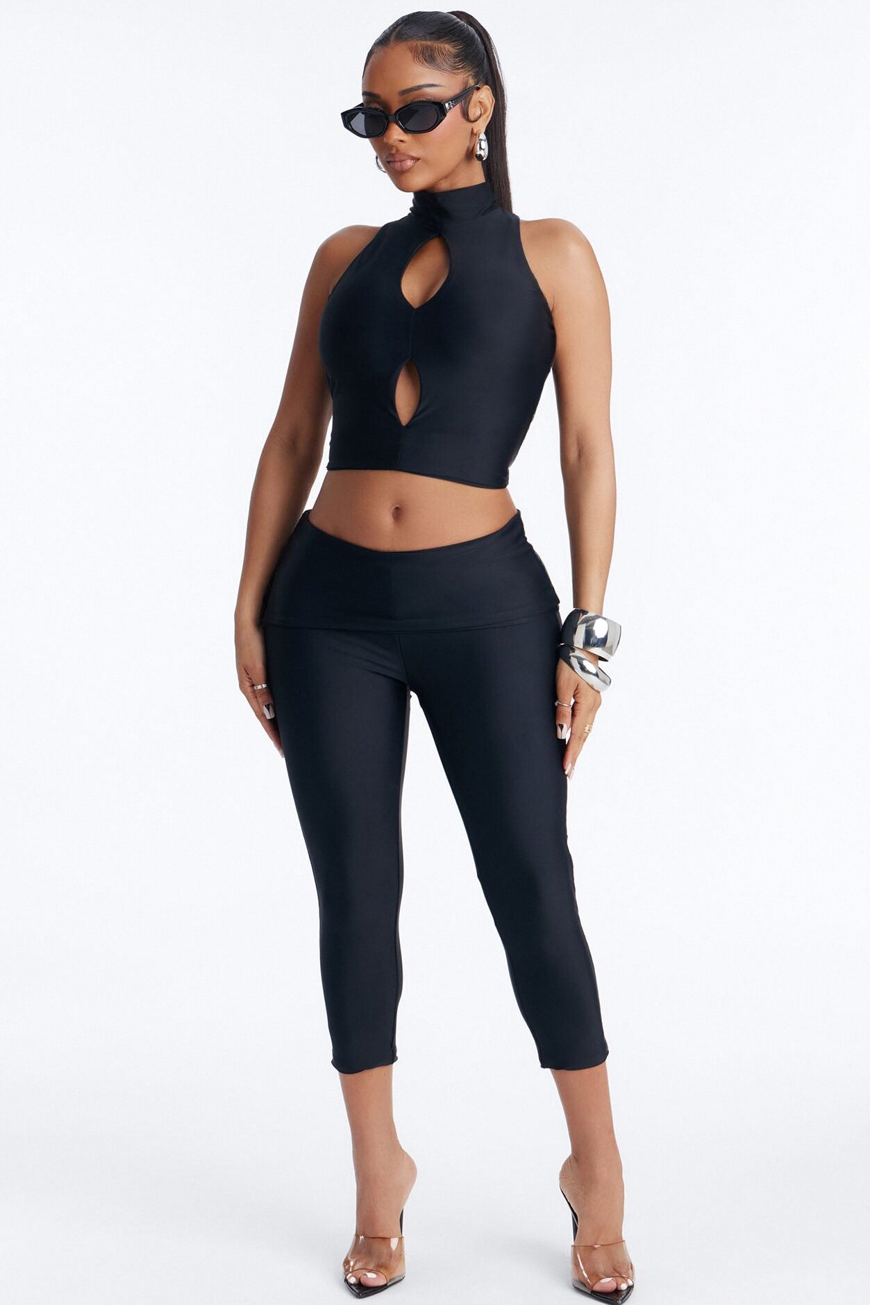 Roxy Form Double Lined Capri Pant Set - Black