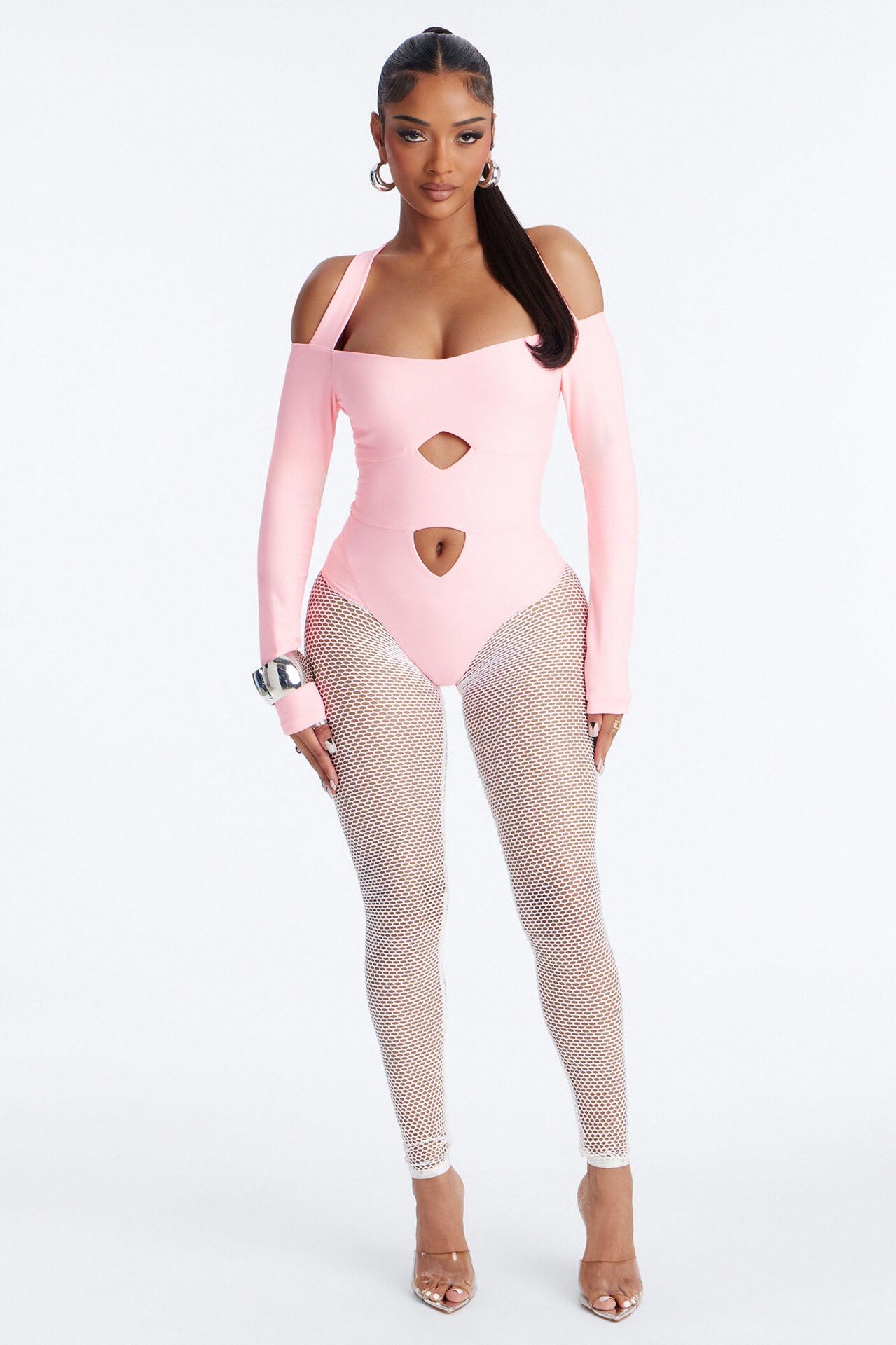 Roxy Form Double Lined Bodysuit Fishnet Set - Pink/combo