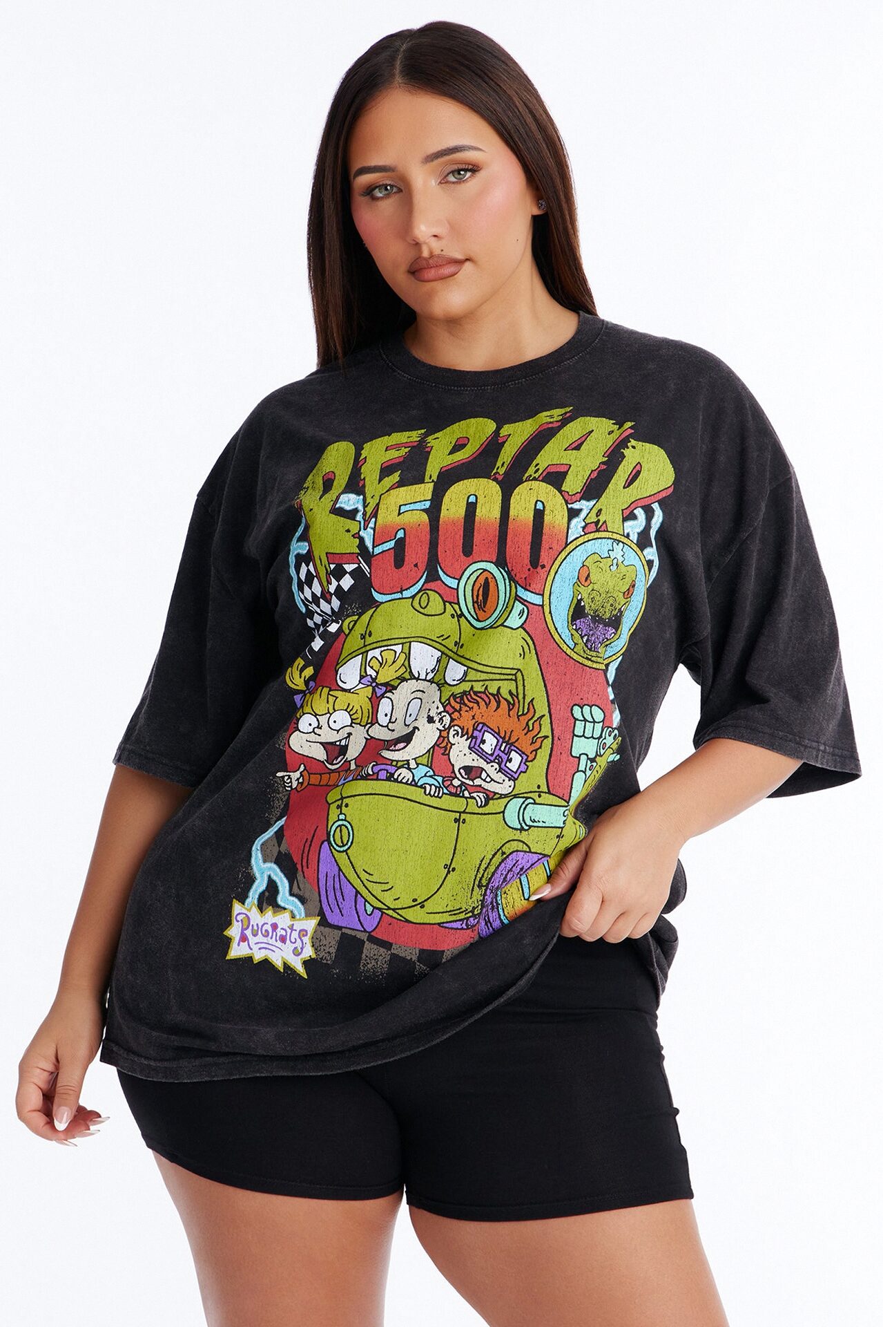 Rugrats Reptar 500 Racing Washed Oversized Tee - Black Wash