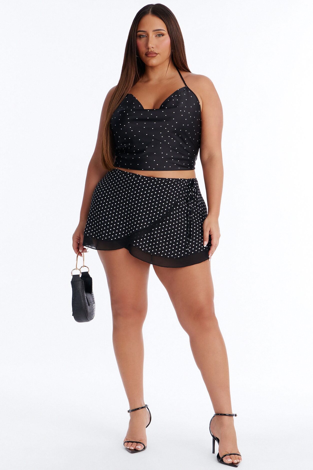 Clara Chiffon Polka Dot Wrap Micro Mini Skirt - Black/White
