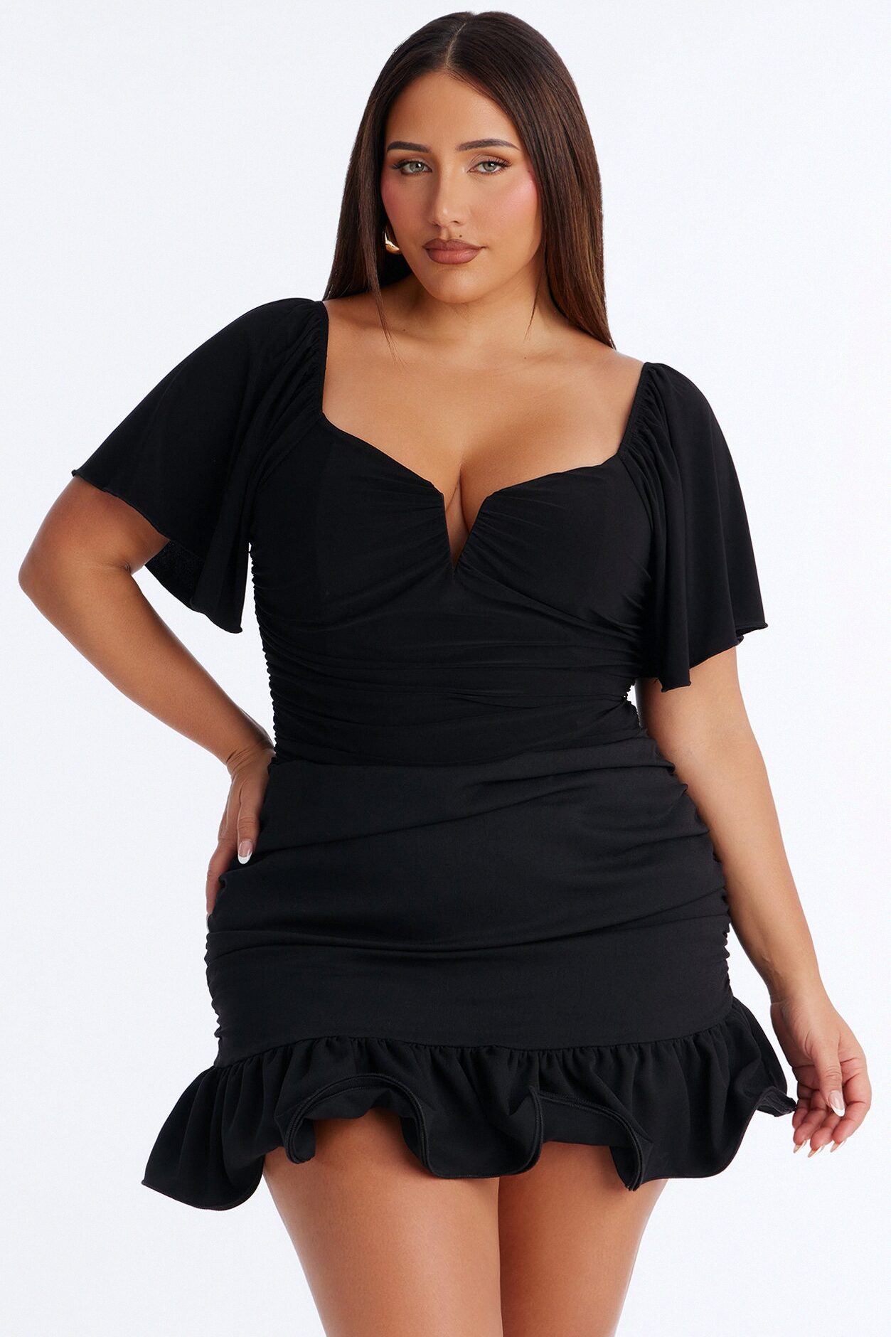 Kayali Ruched Short Sleeve Bodysuit - Black