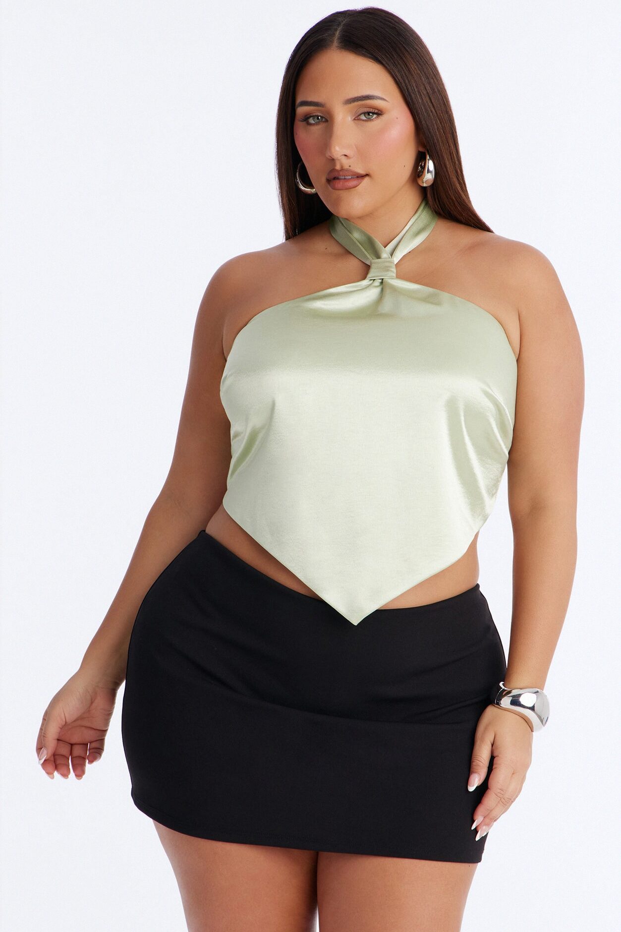 Pretty Things Tie Back Satin Halter Top - Sage