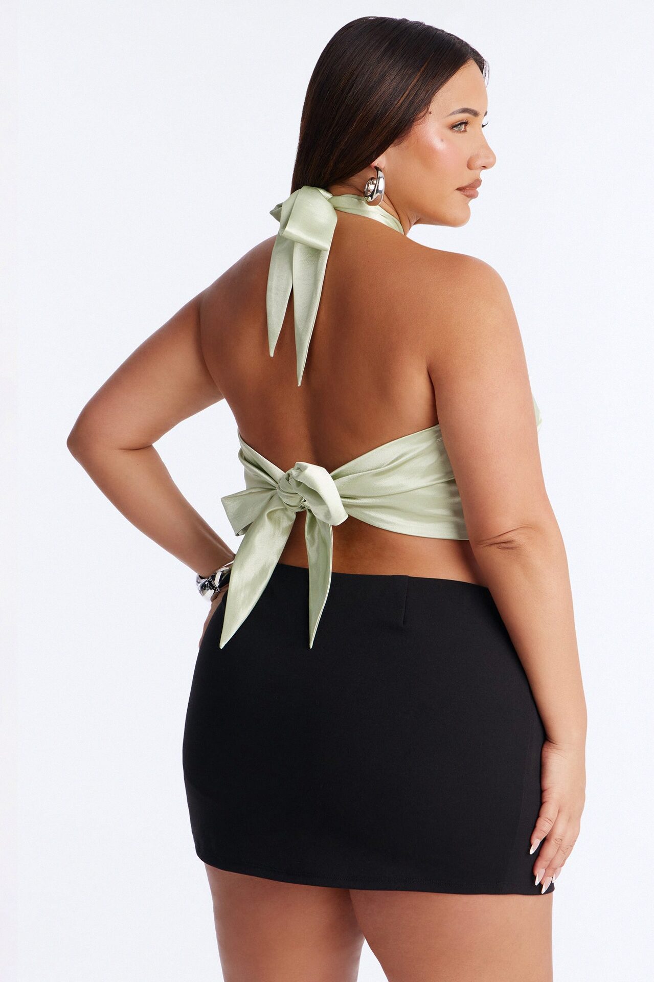 Pretty Things Tie Back Satin Halter Top - Sage