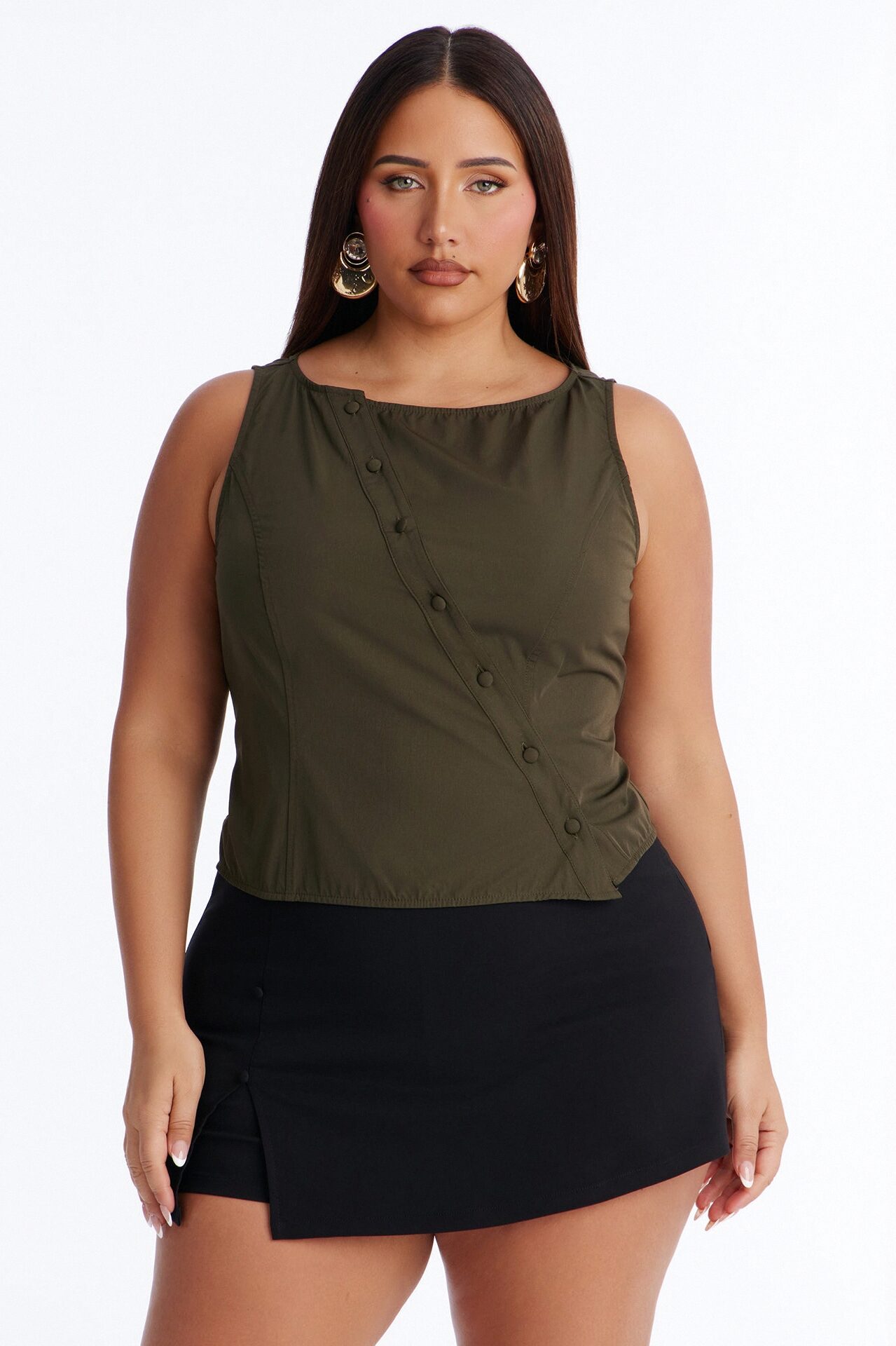 Murphy Button Up Crepe Top - Olive