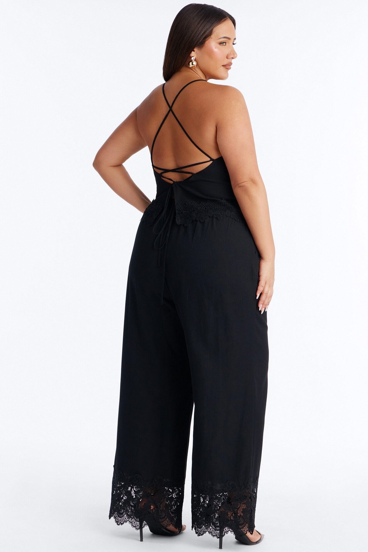 Tianna Backless Linen Pant Set - Black