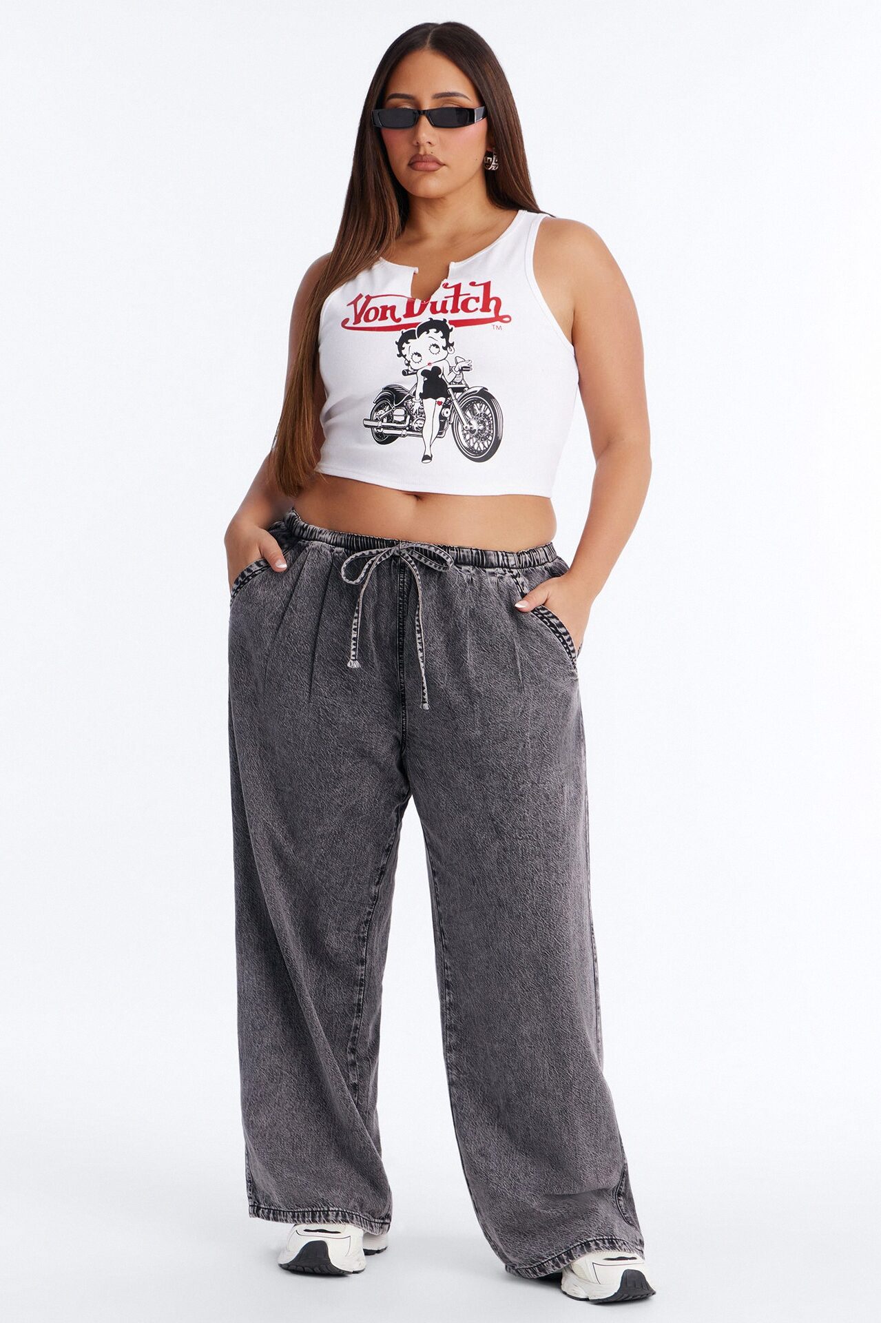 Baeside Tie Waist Wide Leg Jeans - Black Wash