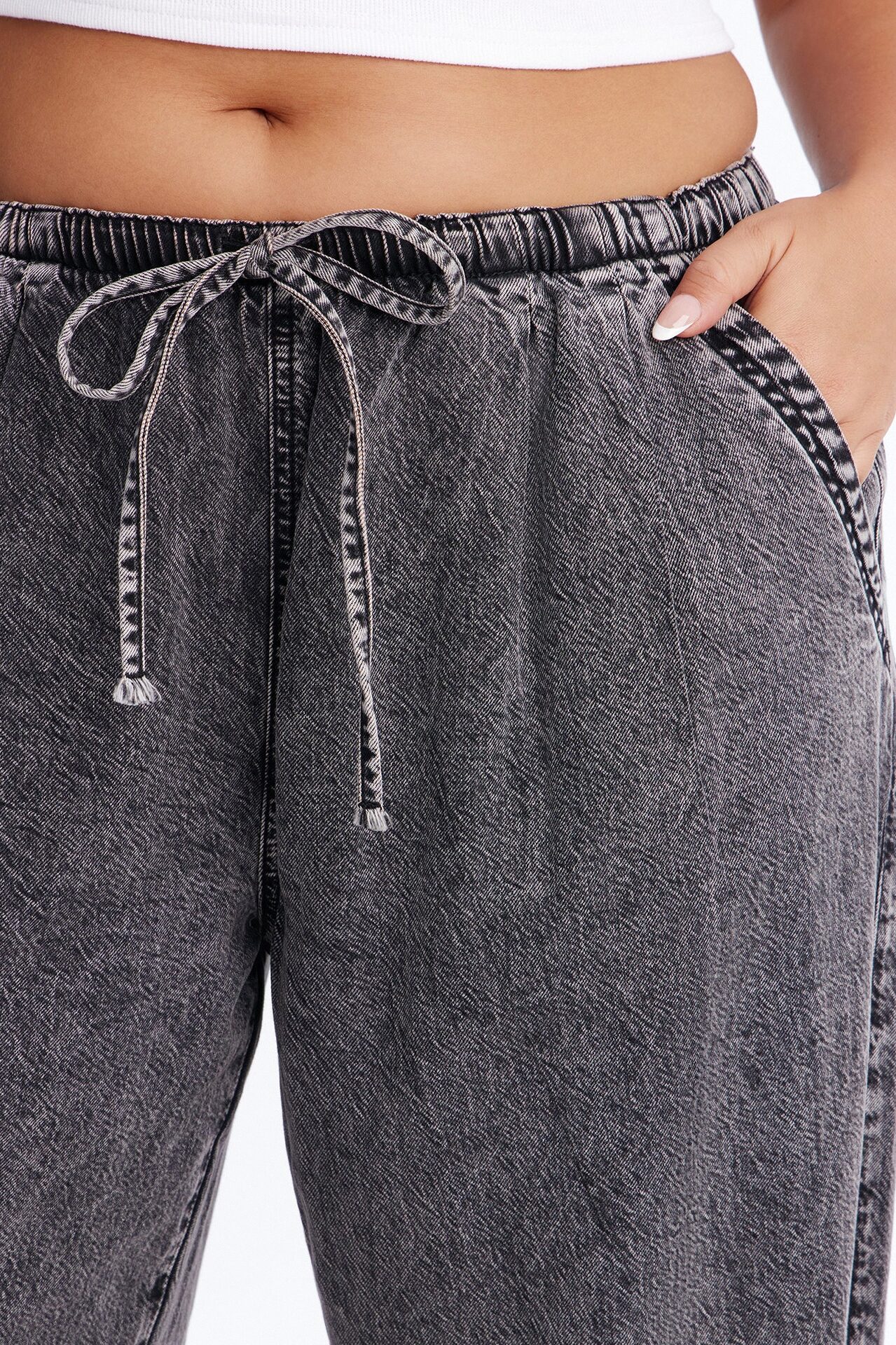 Baeside Tie Waist Wide Leg Jeans - Black Wash