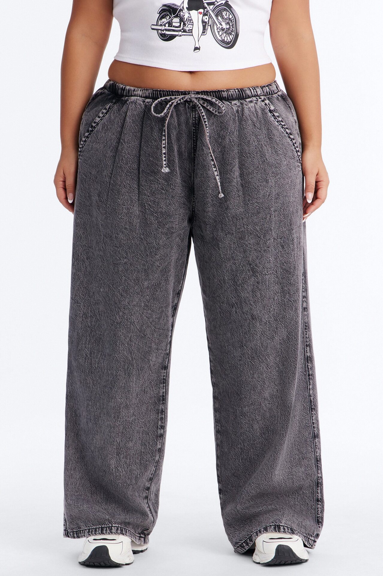Baeside Tie Waist Wide Leg Jeans - Black Wash