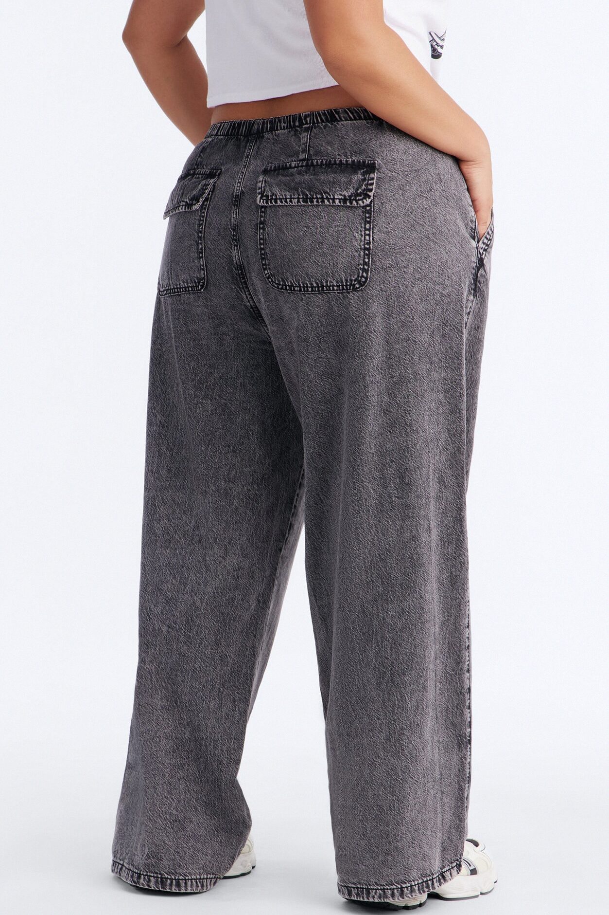 Baeside Tie Waist Wide Leg Jeans - Black Wash