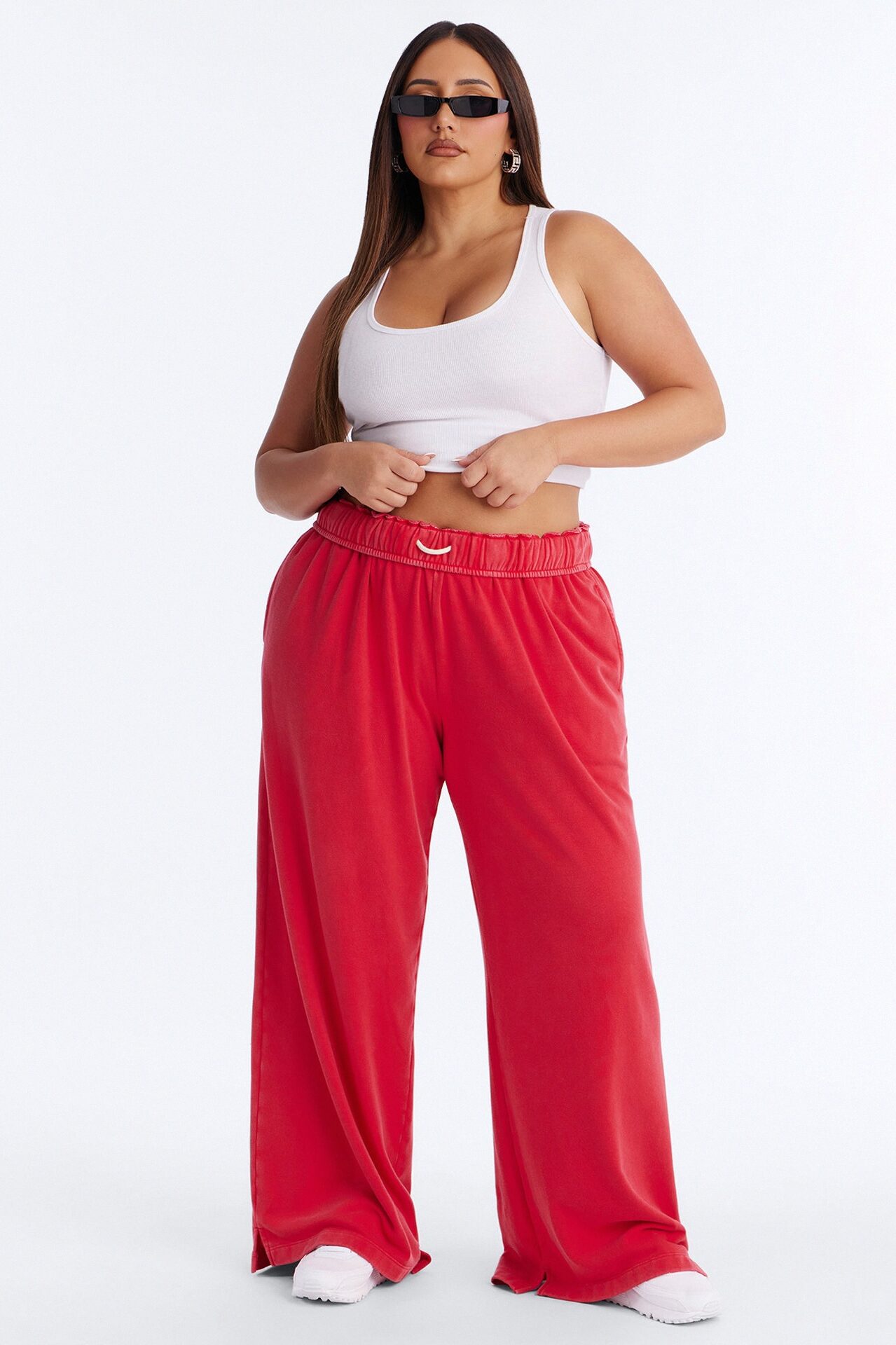Sophia French Terry Foldover Waist Washed Sweatpant - Red
