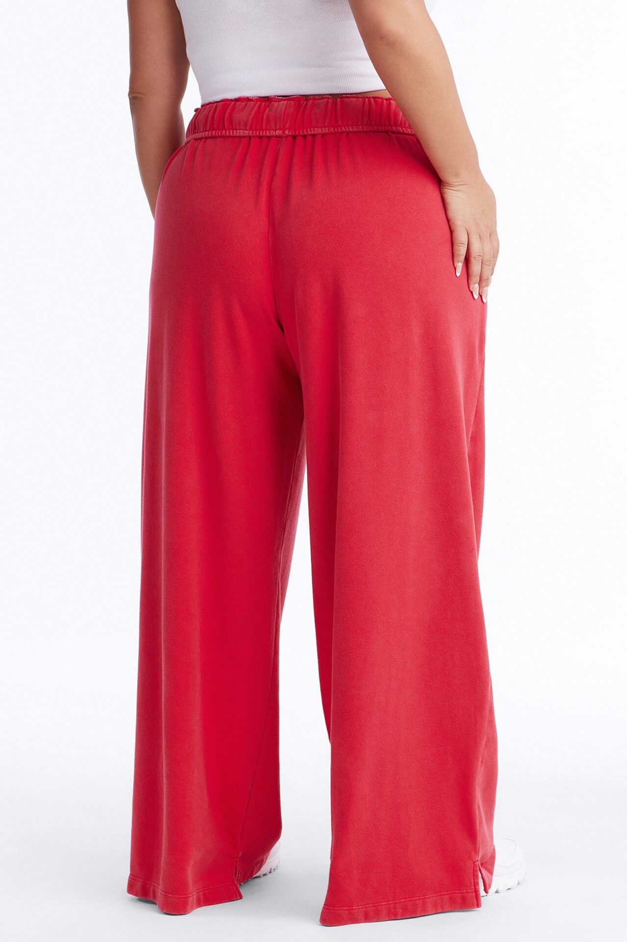 Sophia French Terry Foldover Waist Washed Sweatpant - Red