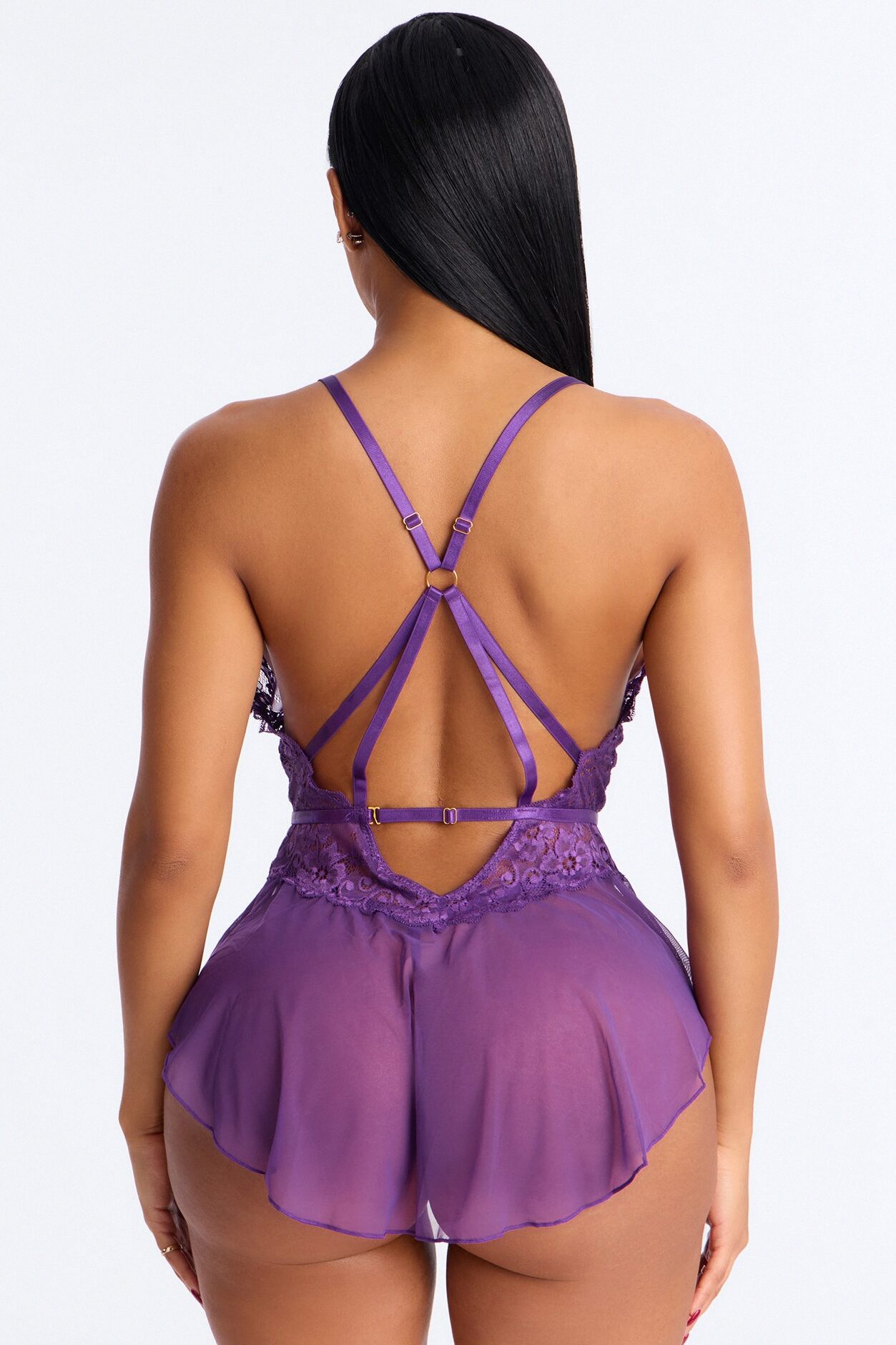 Sweet Serenade Mesh Lace Babdyoll - Purple
