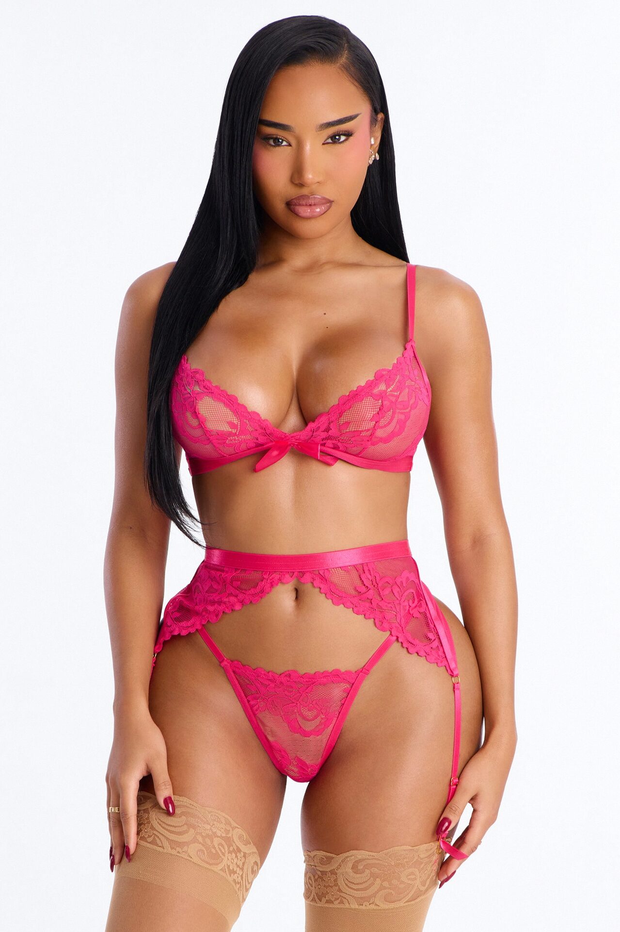 Back For It Lace 3 Piece Bralette Set - Pink