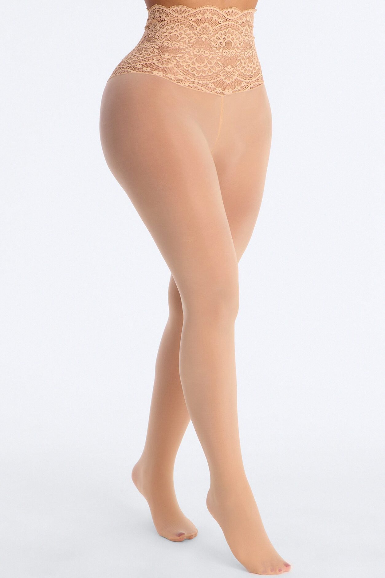 Mary Anne Lace Top Sheer Tights - Nude