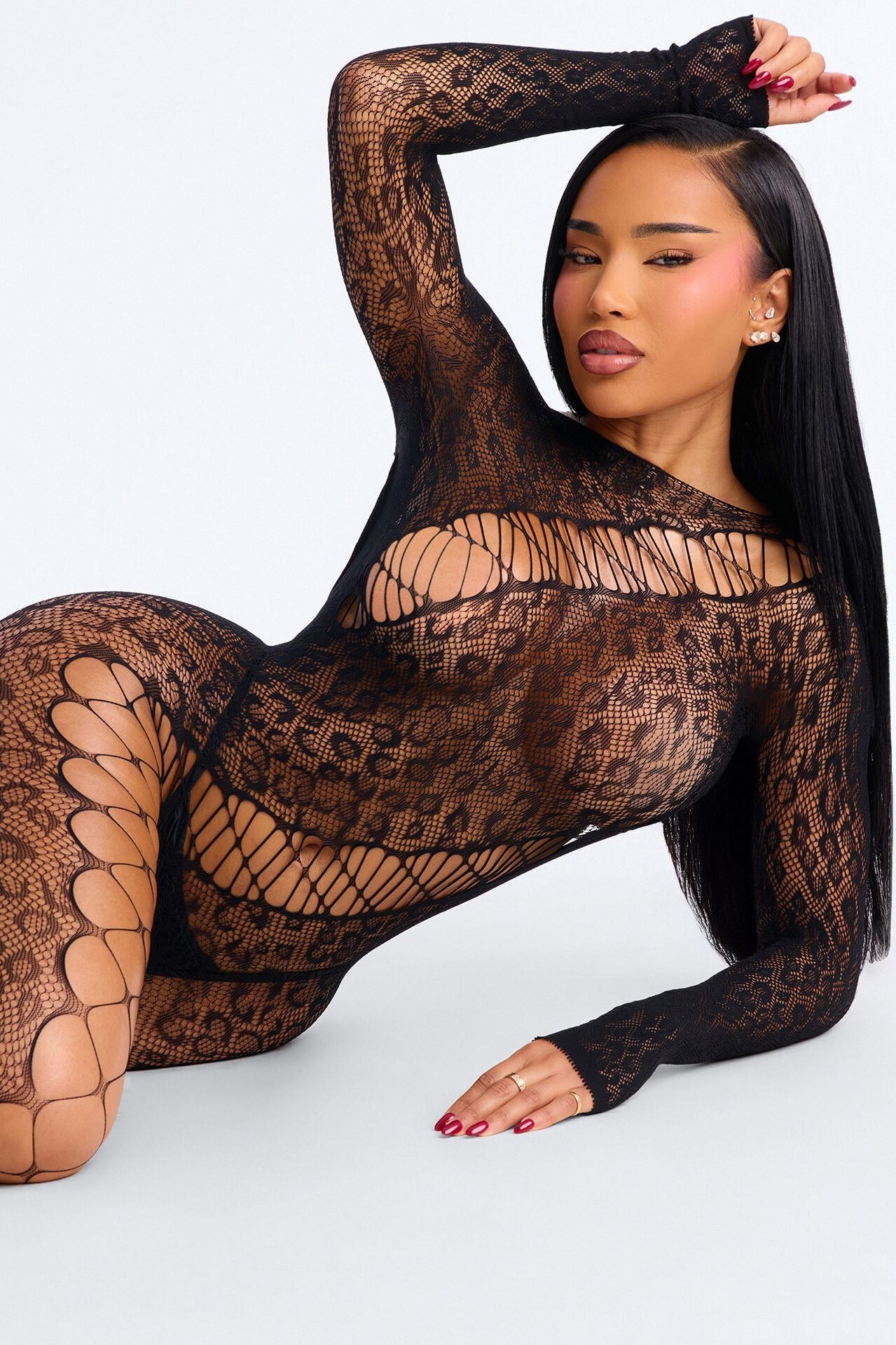 Lexie Leopard Fishnet Jumpsuit Bodystocking - Black
