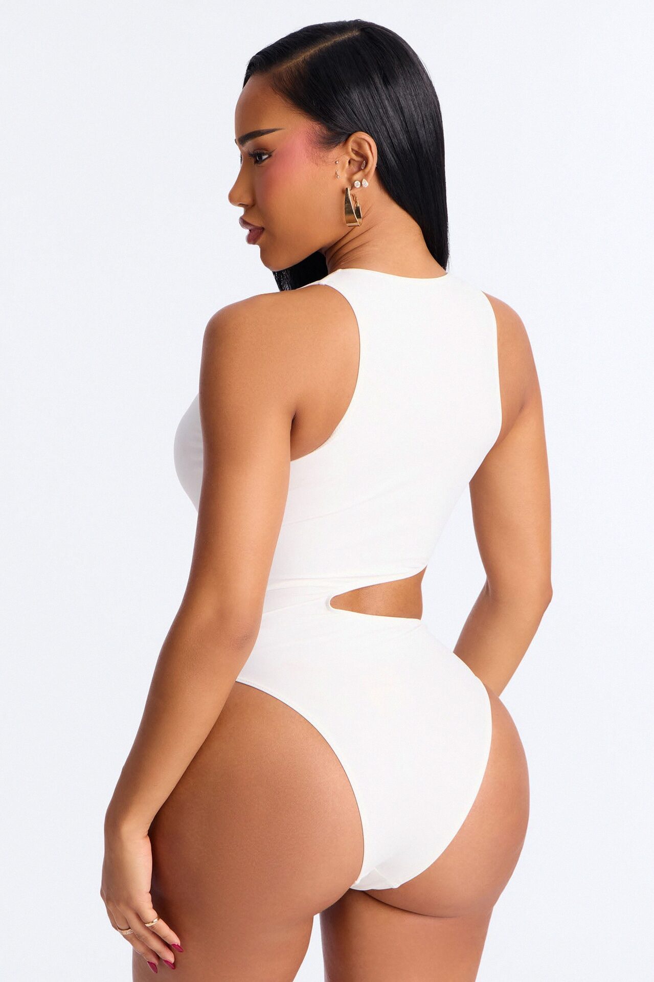 Malia Stone Hardware Cutout 1 Piece Swimsuit - White