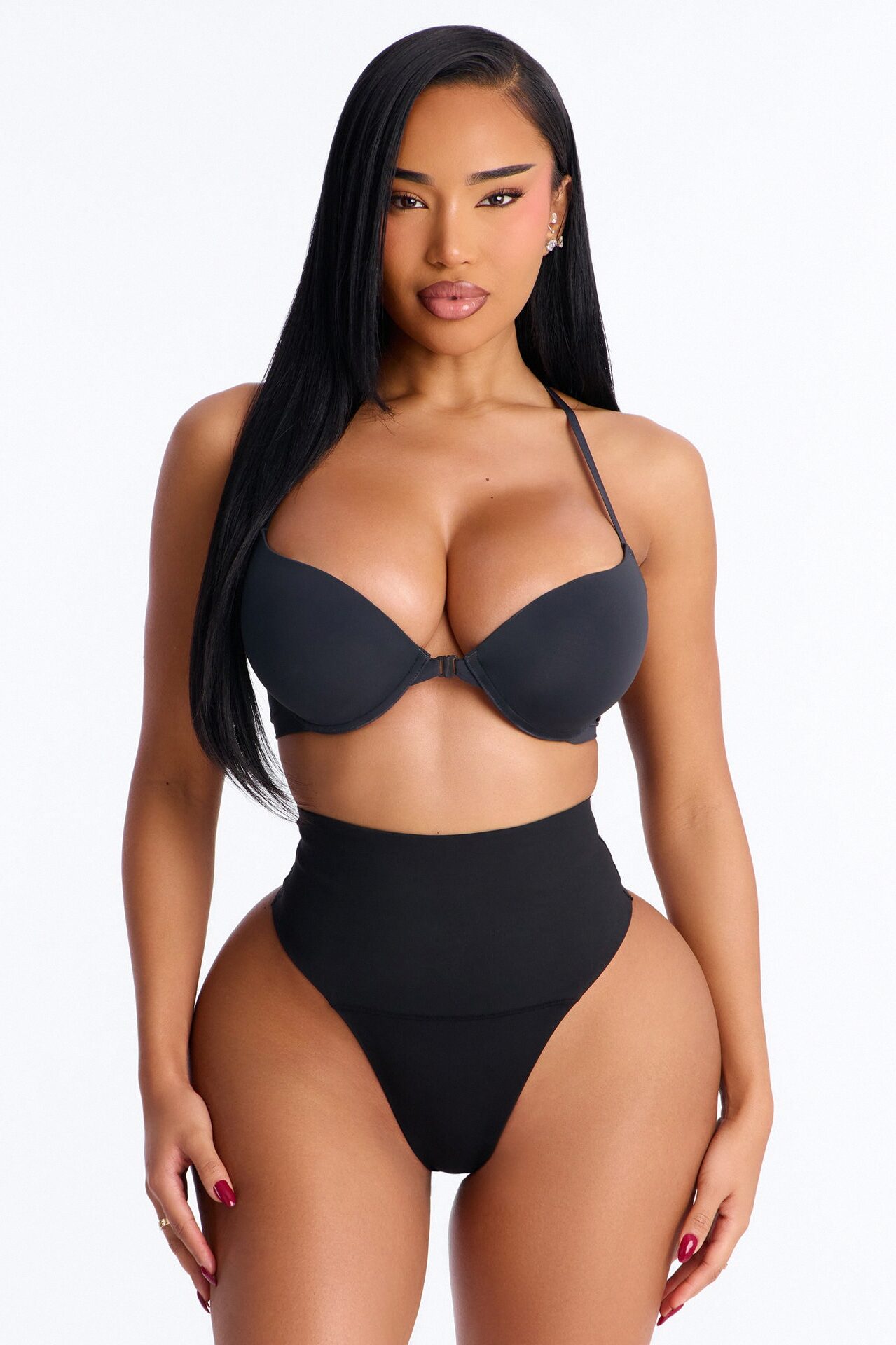 Mid Compression High Waist Shapewear Thong - Black