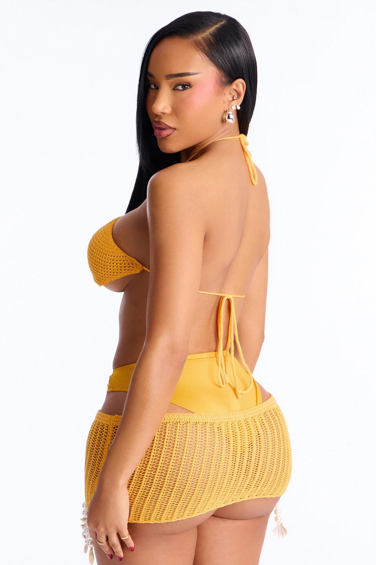 Sandcastles & Sea Crochet 3 Piece Bikini Skirt Set - Orange