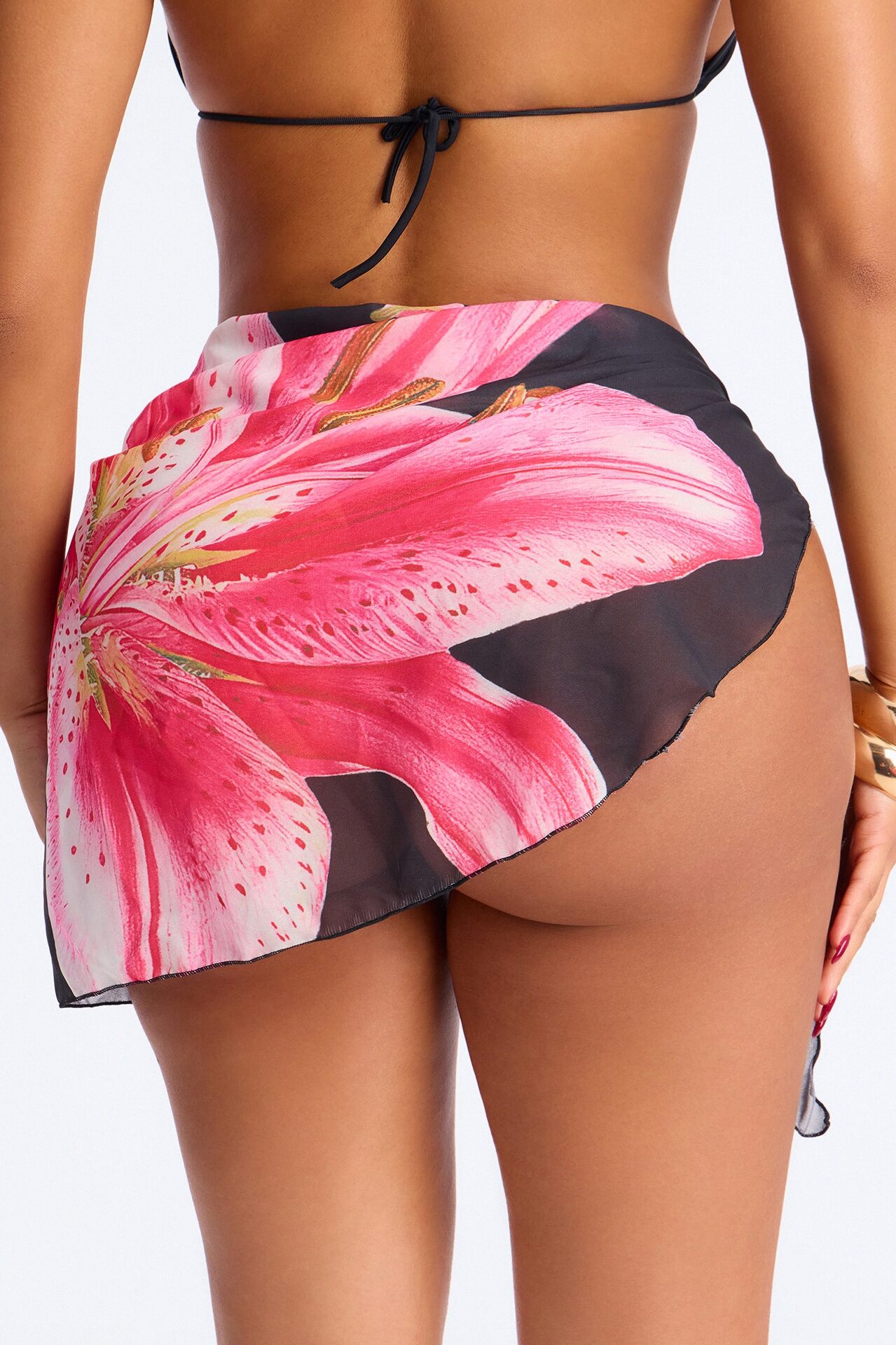 Warm Mood Sheer Hibiscus Mini Swim Cover Up Sarong - Black/combo
