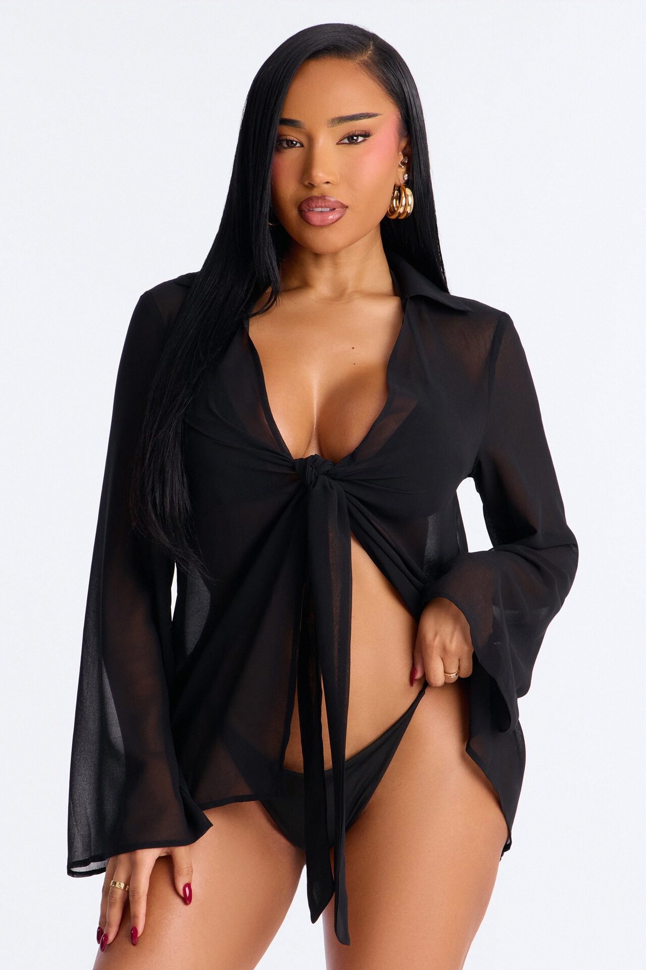 Lush Linen Swim Cover Up Mini Dress - Black