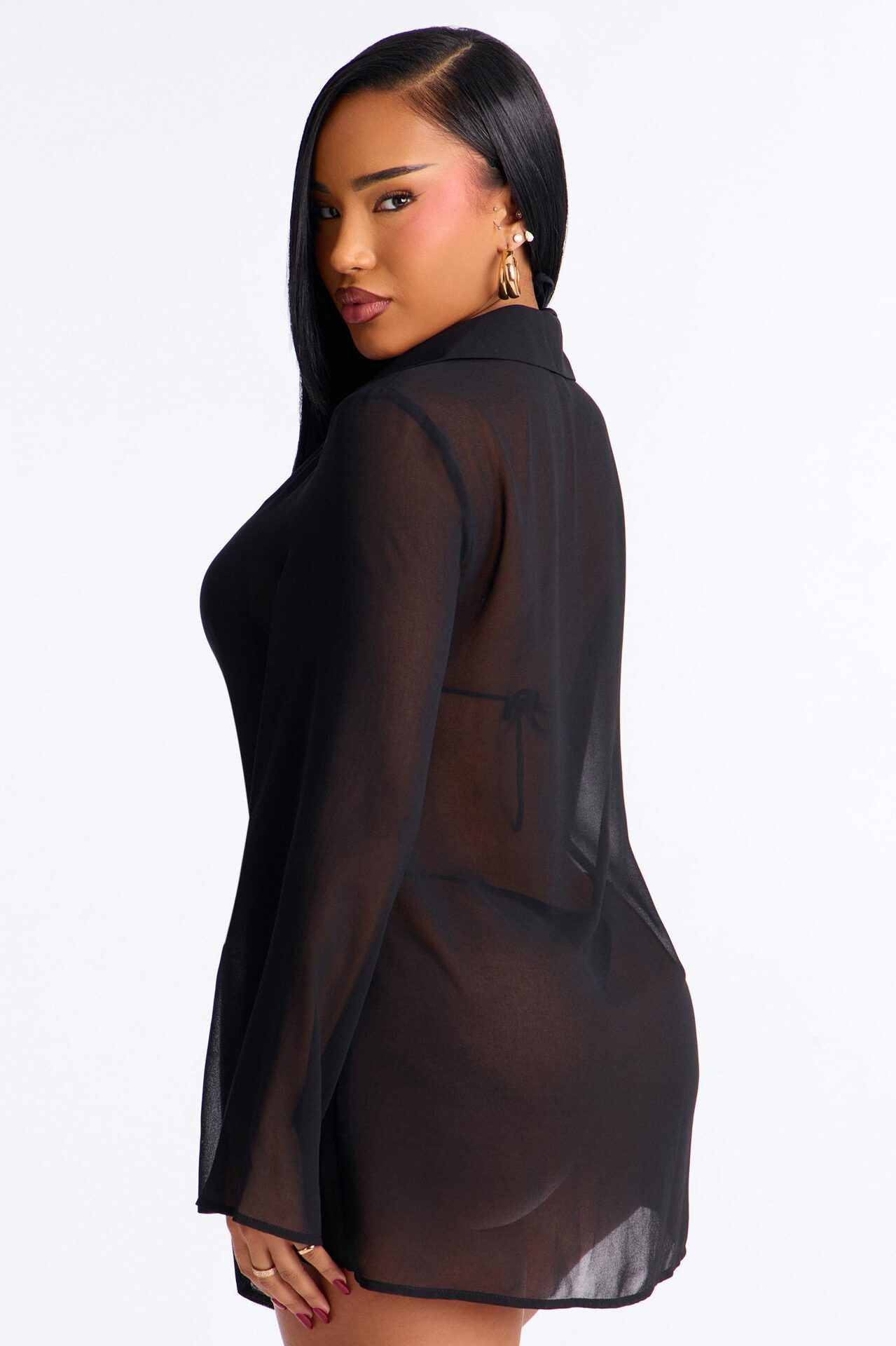 Lush Linen Swim Cover Up Mini Dress - Black