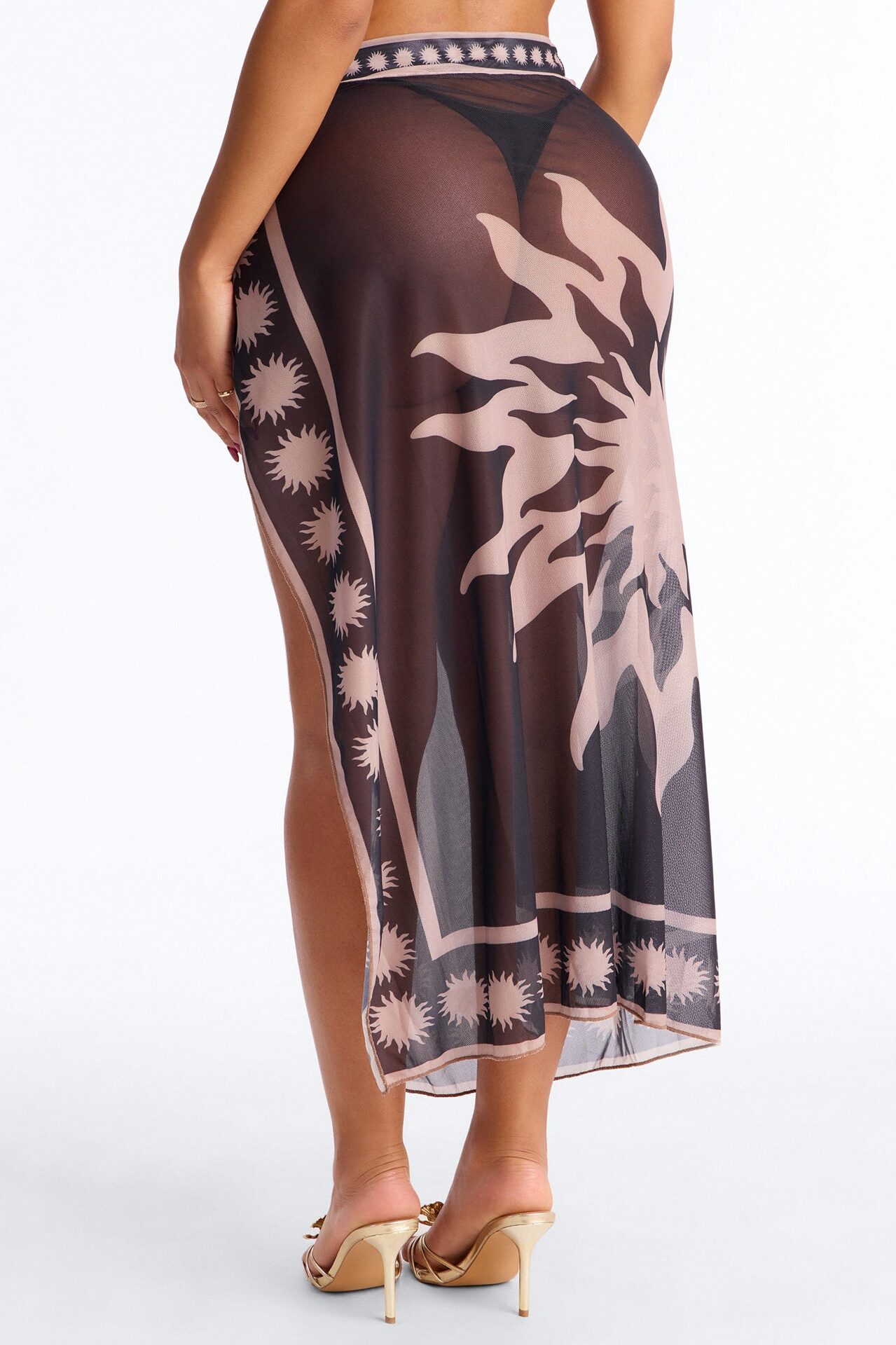 Act Up Novelty Adjustable Waist Tie Swim Cover Up - Black/combo
