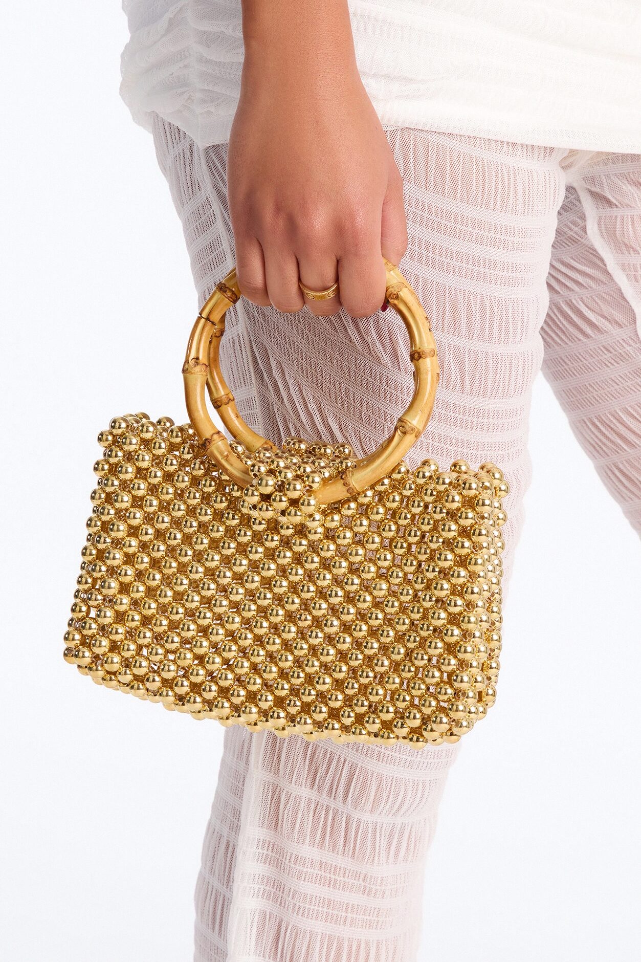 Steel The Spotlight Beaded Satchel Handbag - Gold