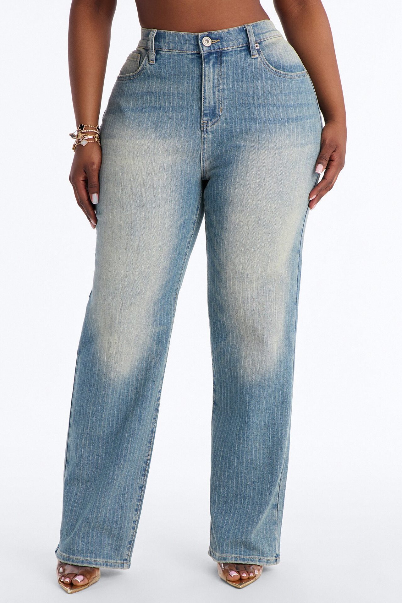Legendary Status Striped Straight Leg Jeans - Medium Wash