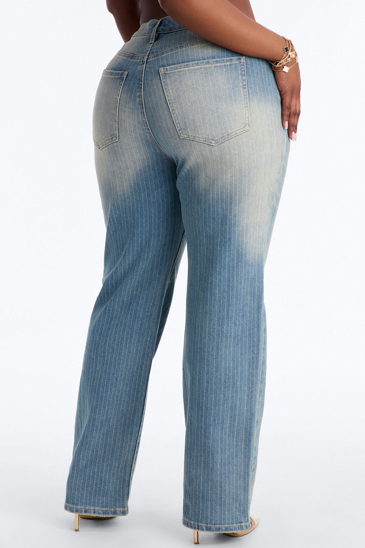 Legendary Status Striped Straight Leg Jeans - Medium Wash
