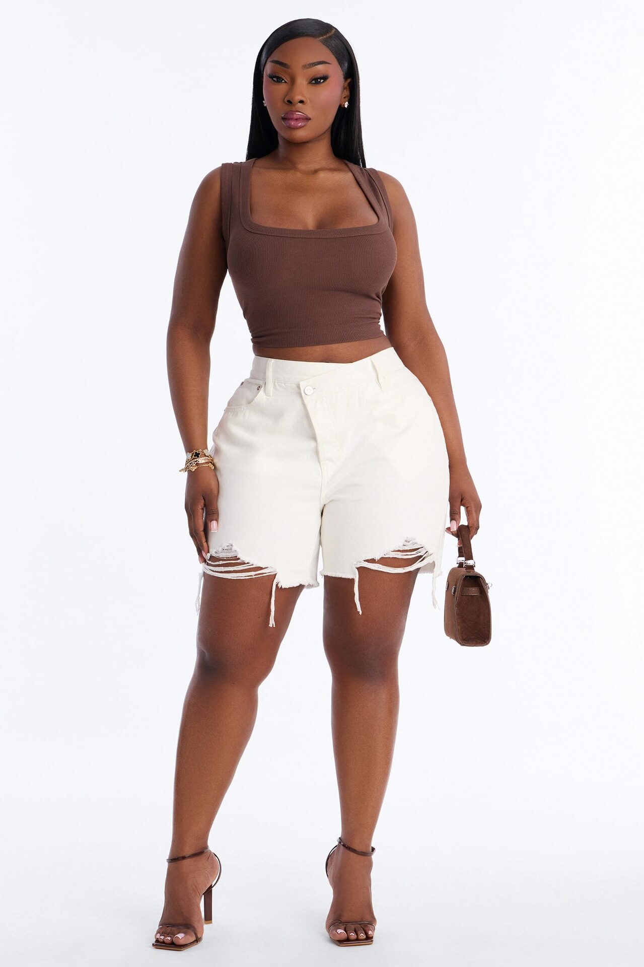 At A Glance Crossover Denim Shorts - White