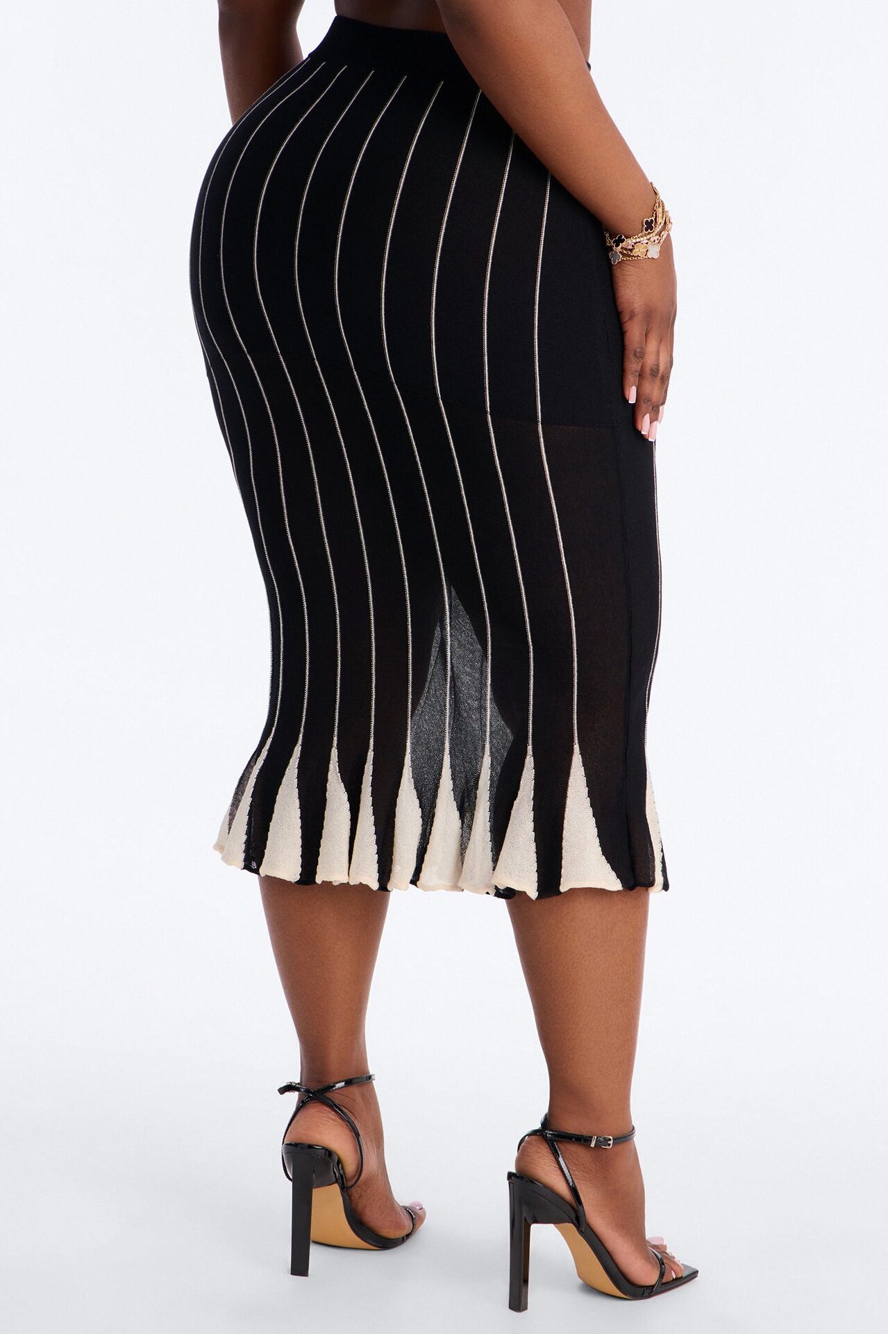 Lizette Stiped Flare Midi Skirt - Black/combo