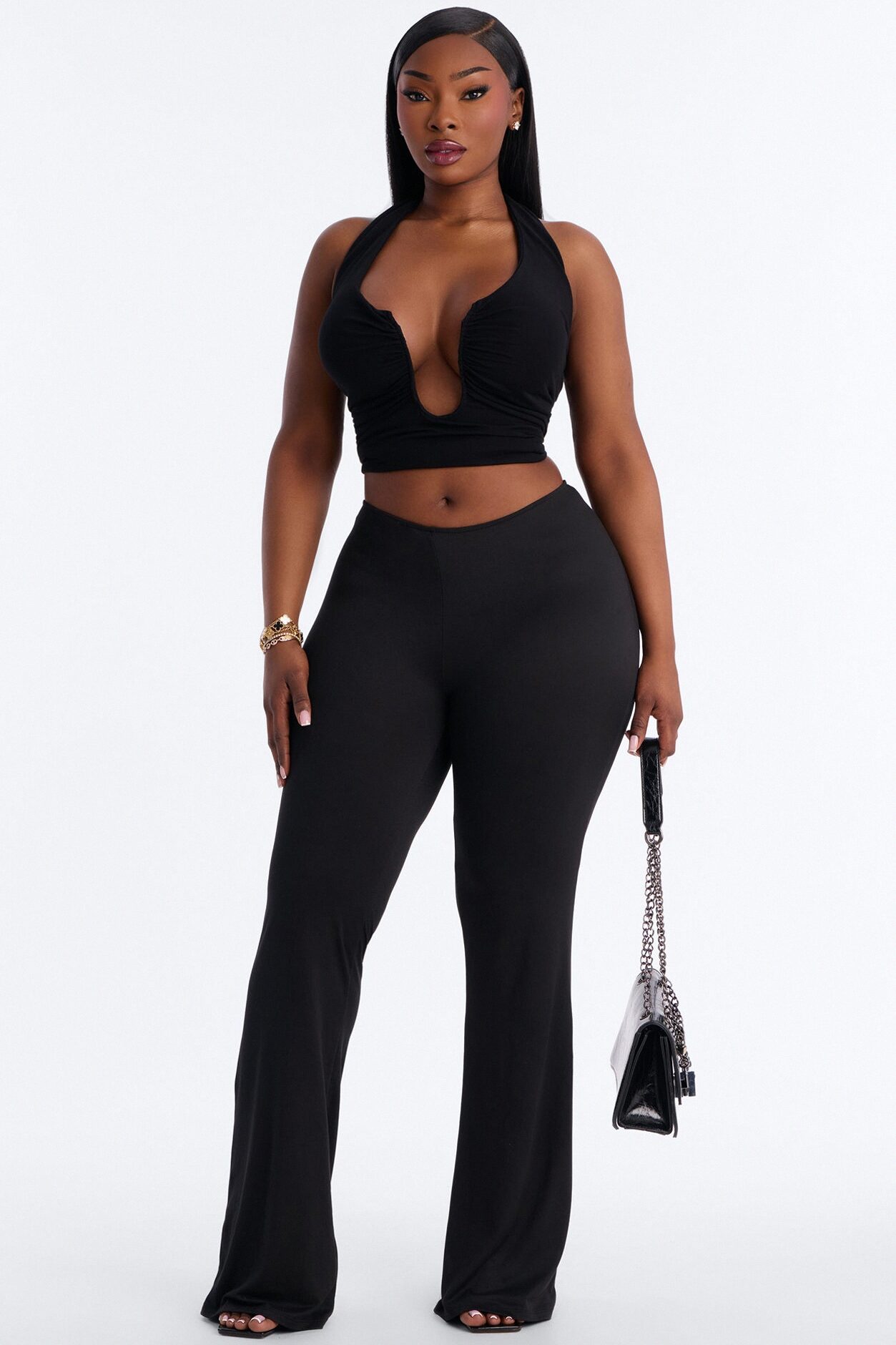 Feeling Cheeky Low Rise Ruched Butt Flare Pant - Black